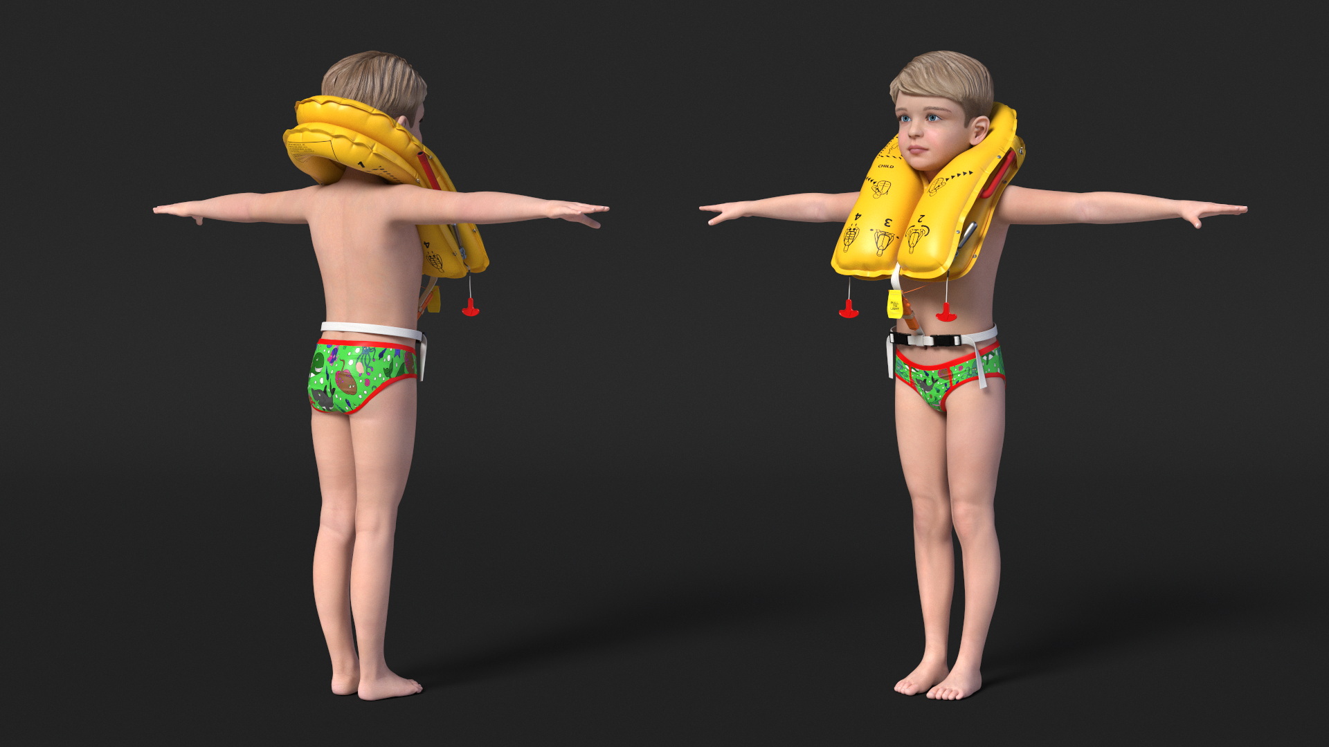 Child Character with Life Vest T-Pose 3D