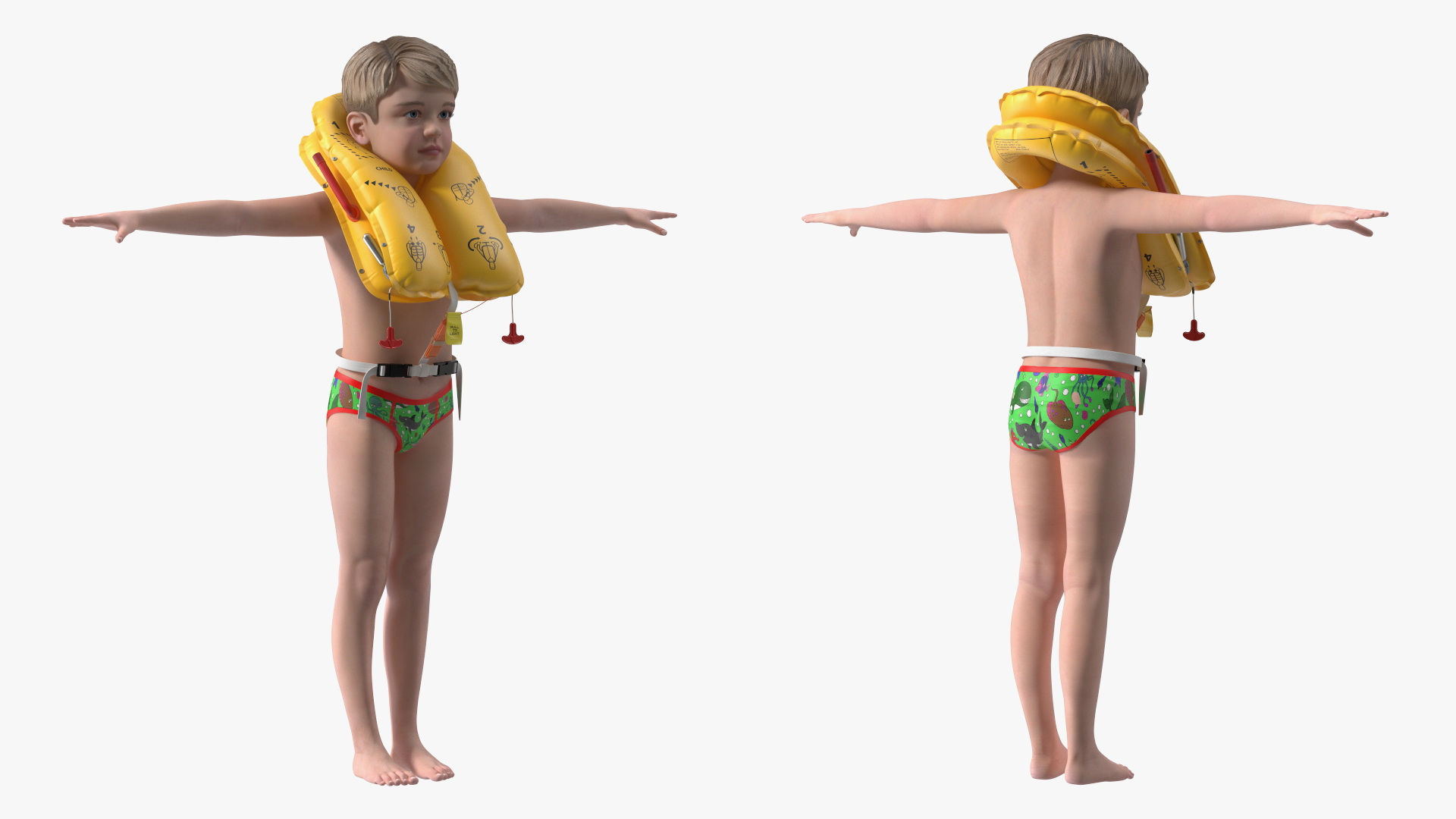 Child Character with Life Vest T-Pose 3D