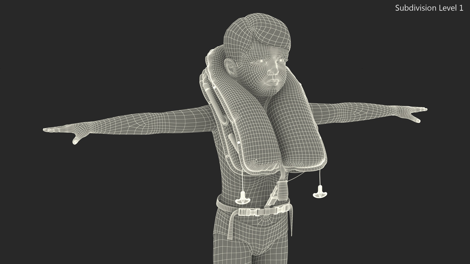 Child Character with Life Vest T-Pose 3D