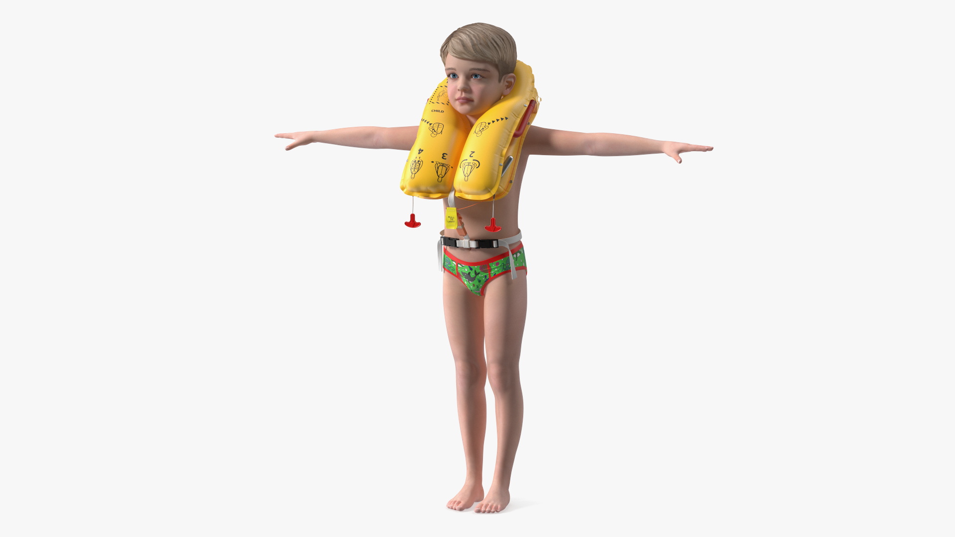 Child Character with Life Vest T-Pose 3D