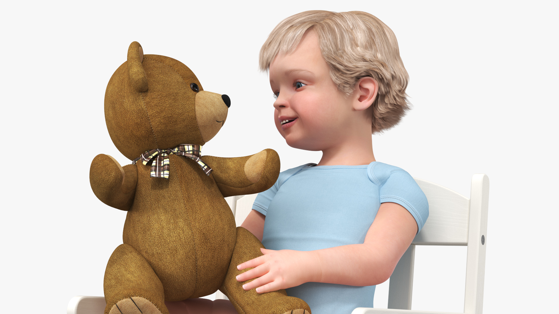 3D Child with Teddy Bear on Rocking Chair model