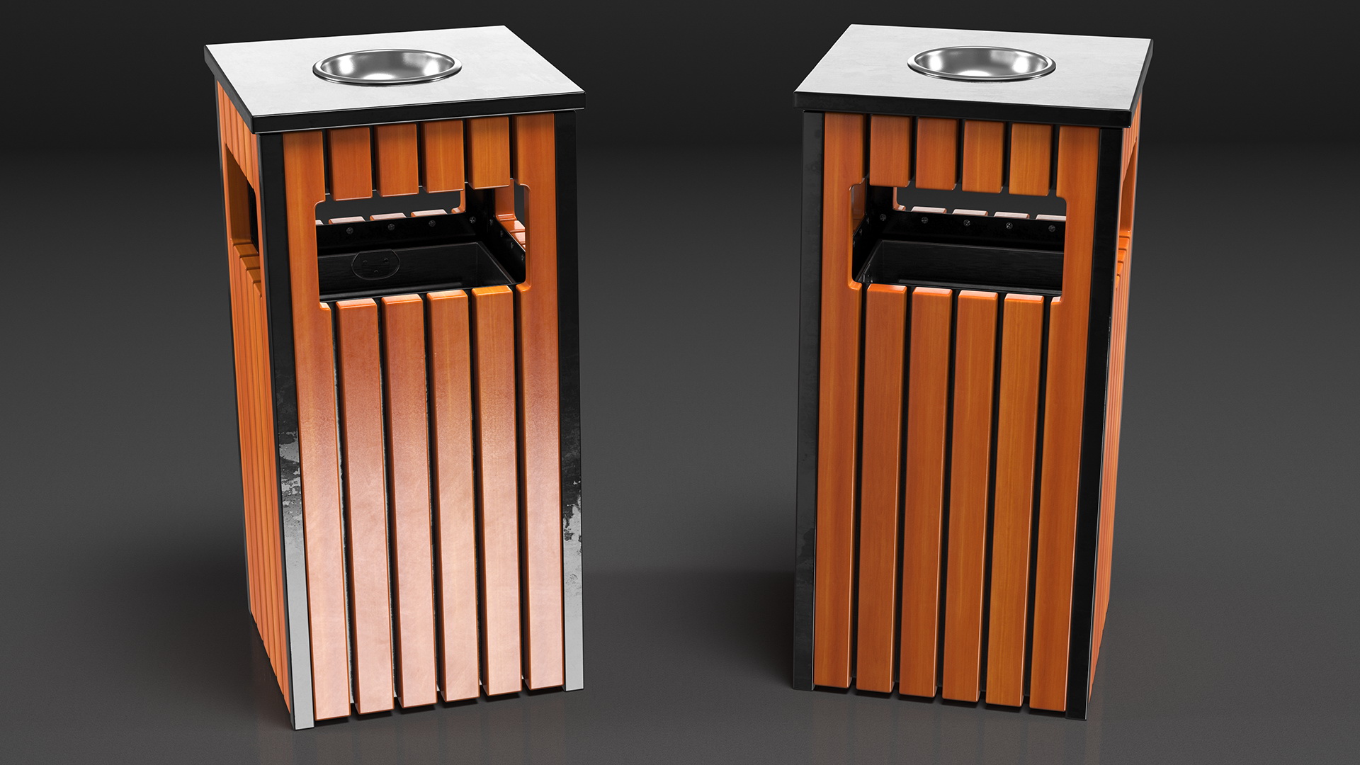 Outdoor Square Trash Bin with Ashtray 3D