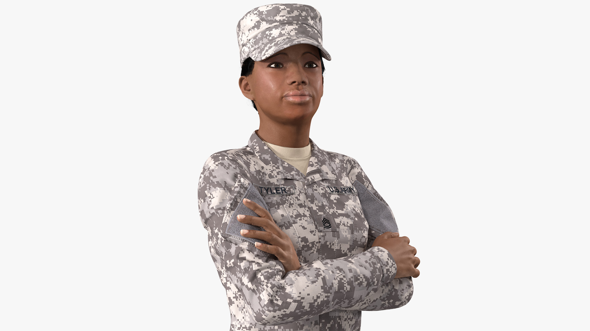 3D model Black Female Soldier Military ACU Uniform Fur