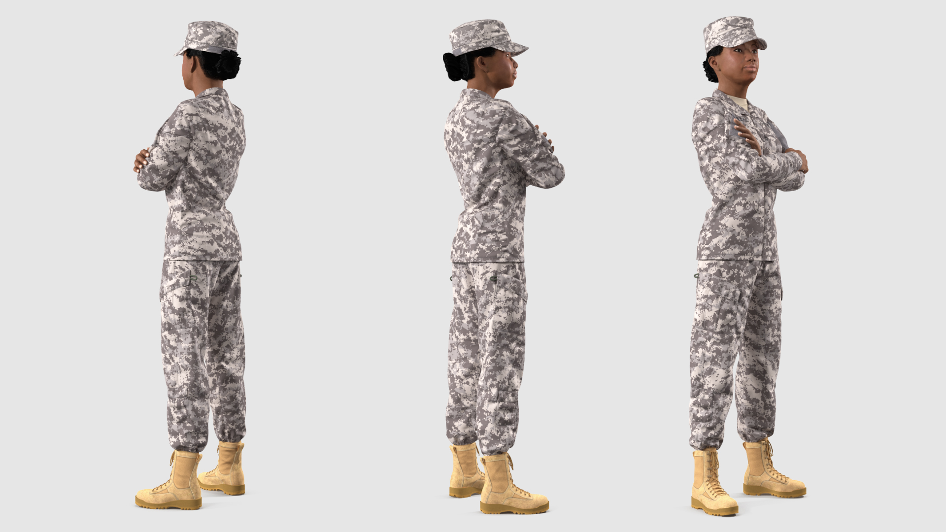 3D model Black Female Soldier Military ACU Uniform Fur