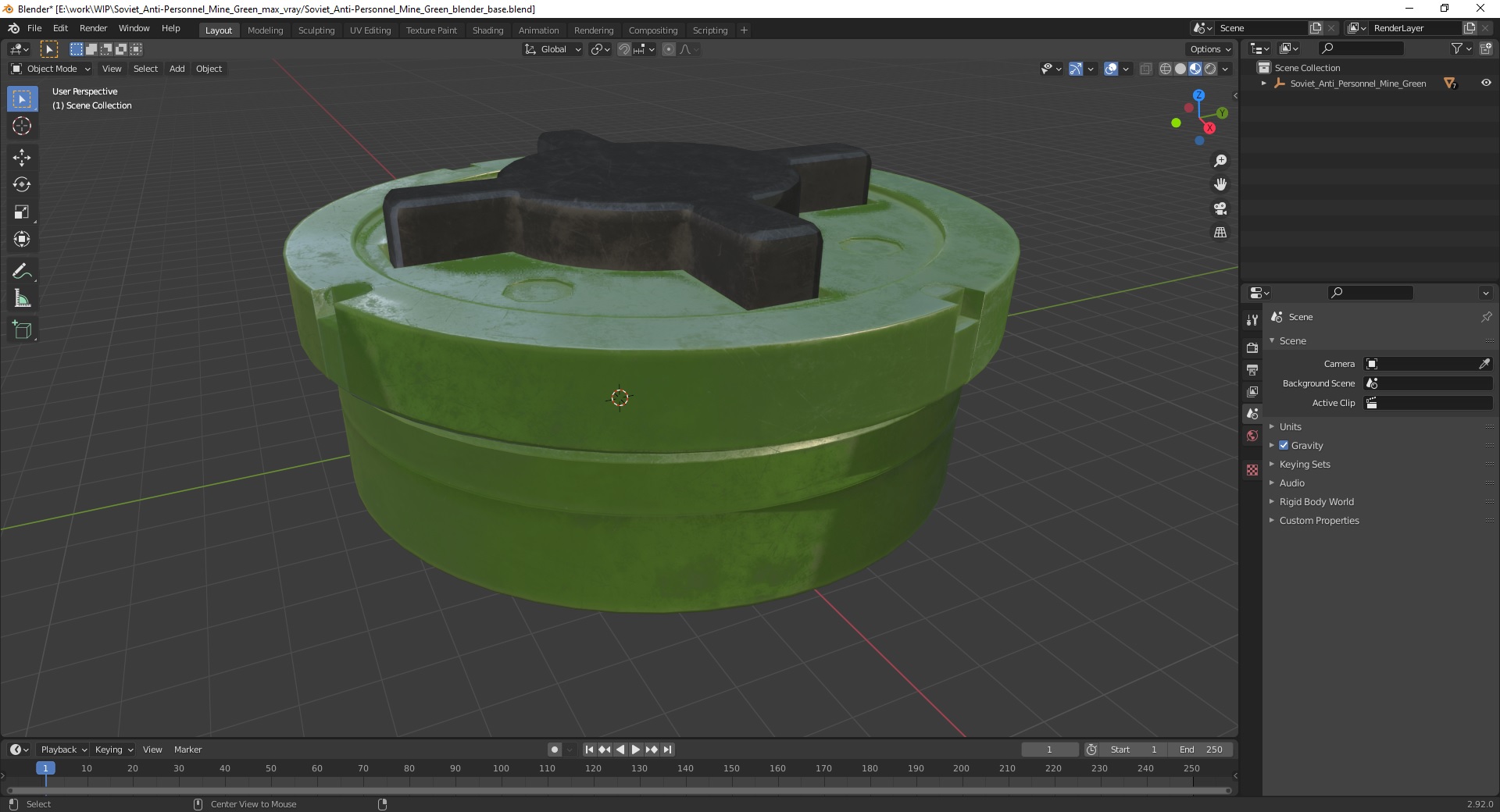 Soviet Anti-Personnel Mine Green 3D