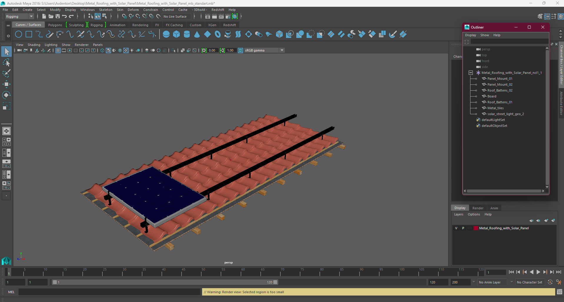 3D model Metal Roofing with Solar Panel