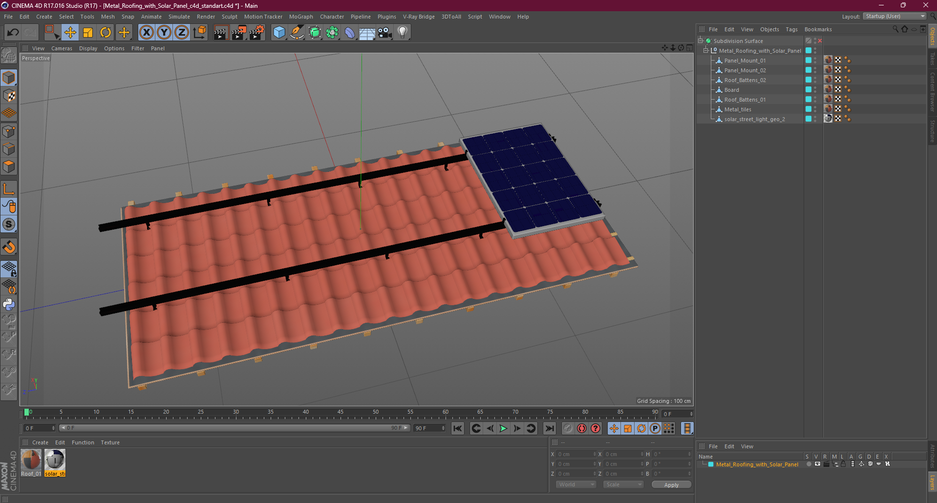 3D model Metal Roofing with Solar Panel