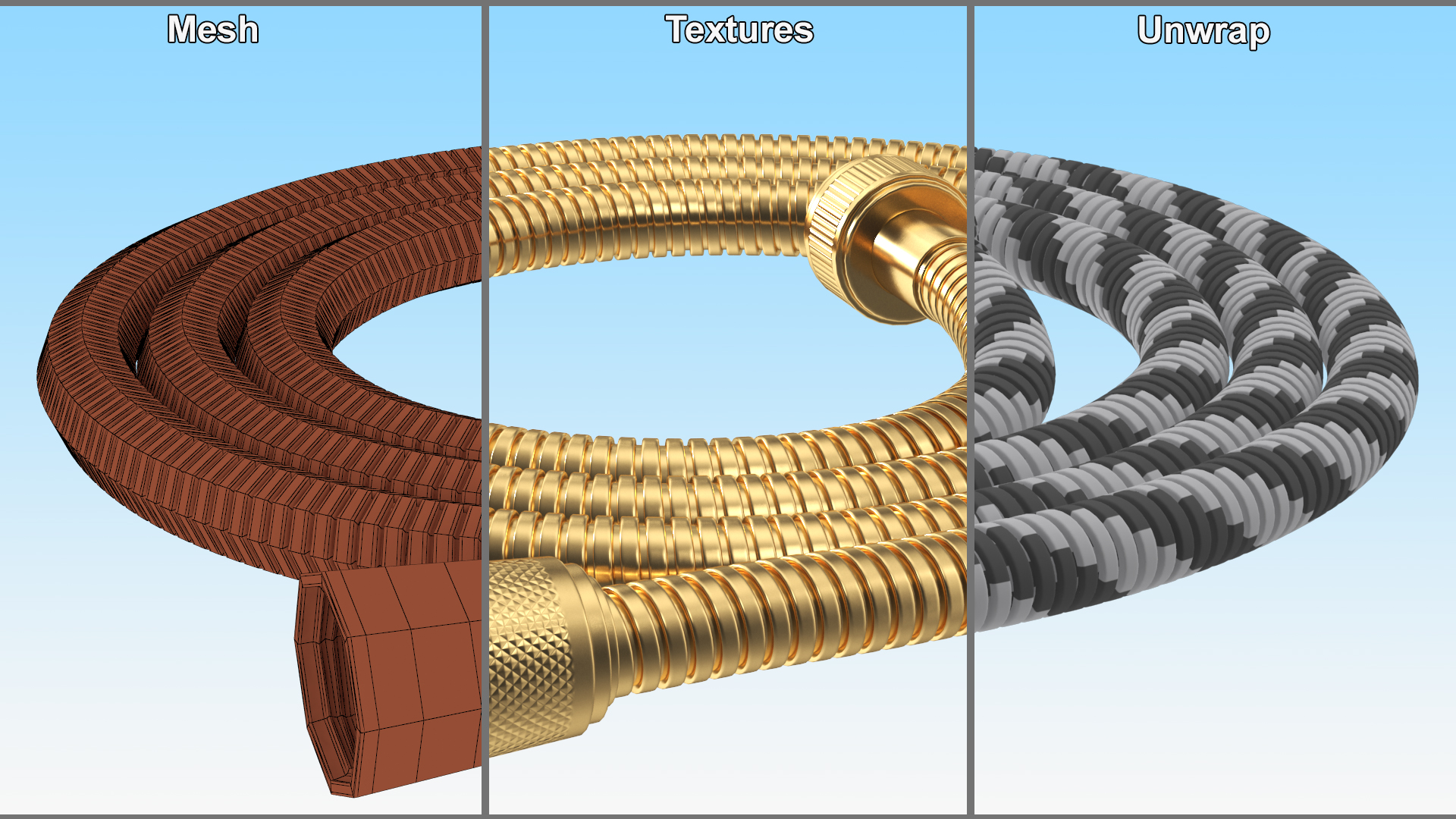 Flexible Shower Hose Golden 3D