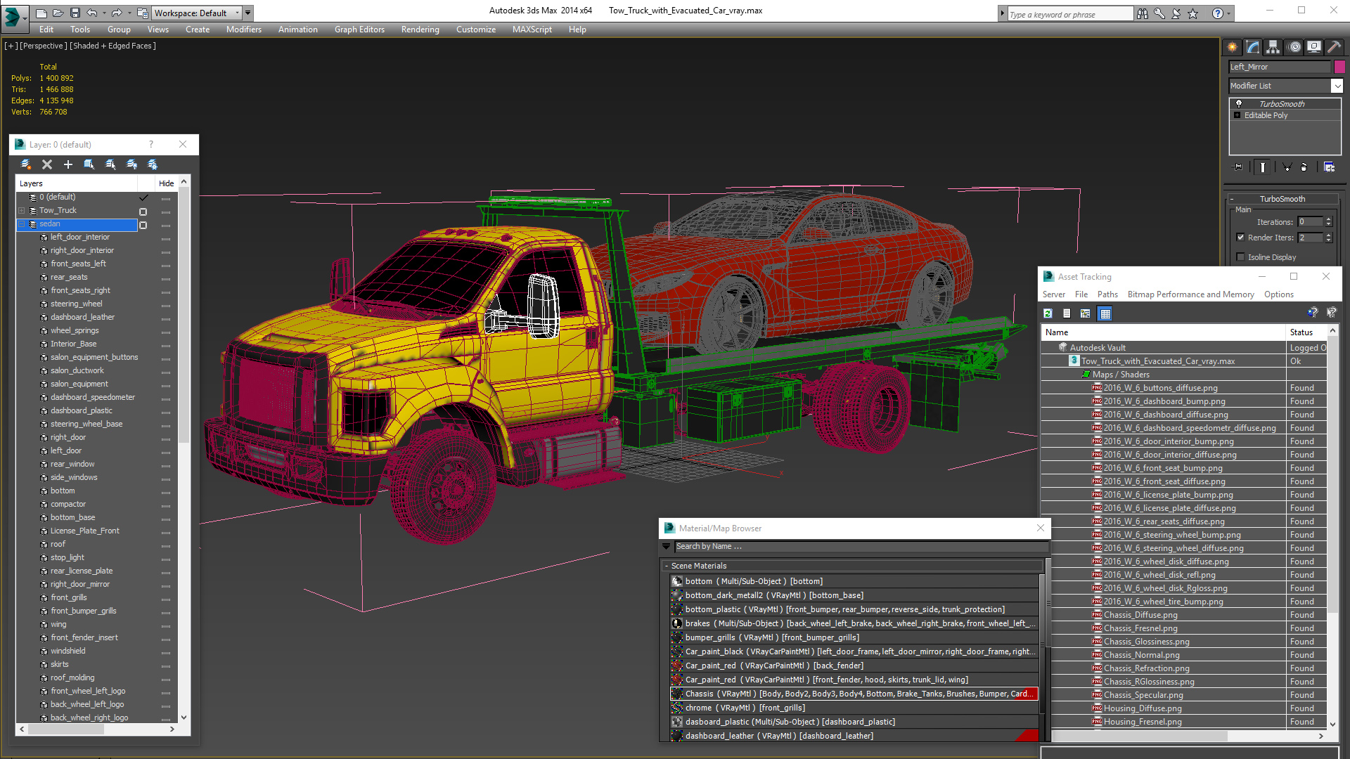 3D Tow Truck with Evacuated Car model