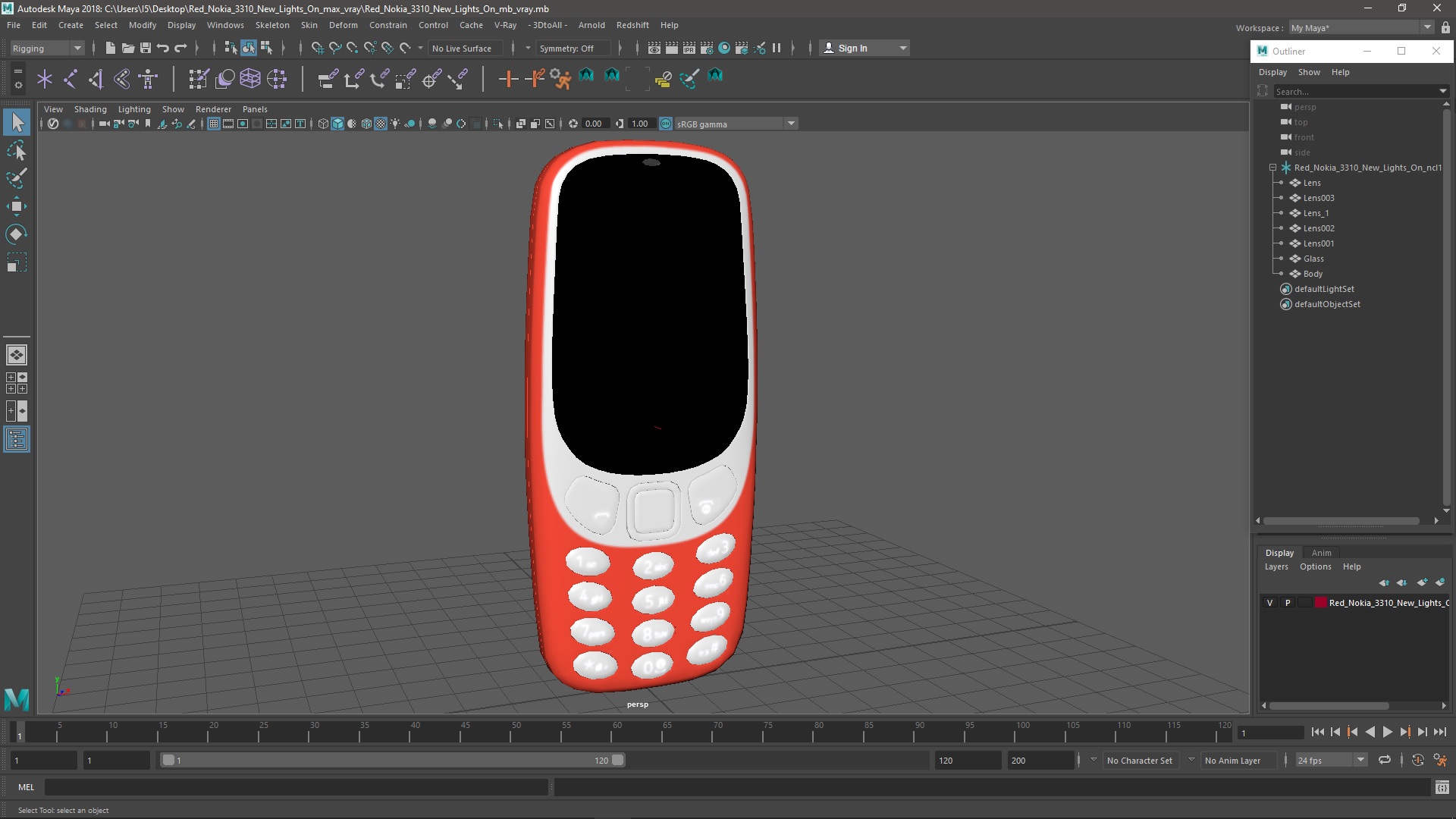 3D Red Nokia 3310 New Lights On model