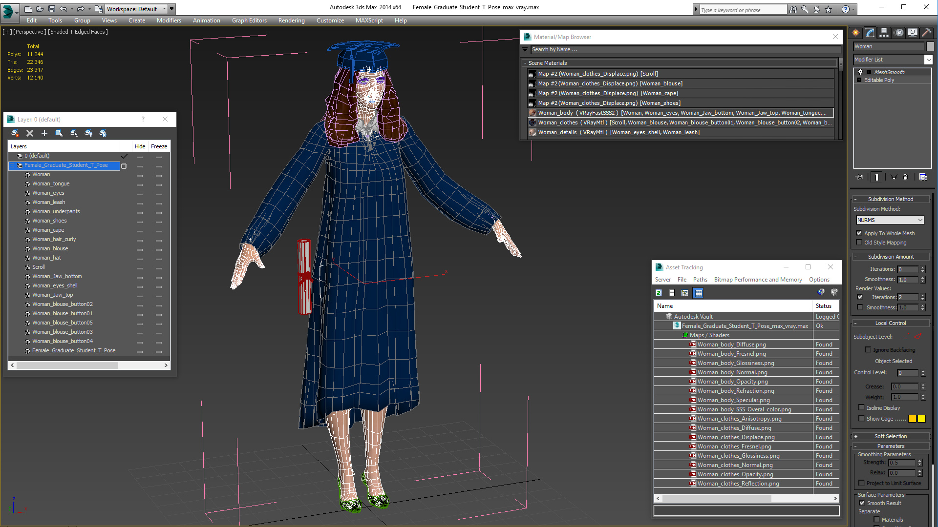 3D model Female Graduate Student T Pose