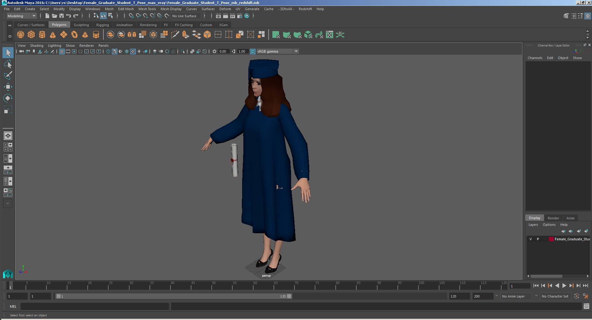 3D model Female Graduate Student T Pose