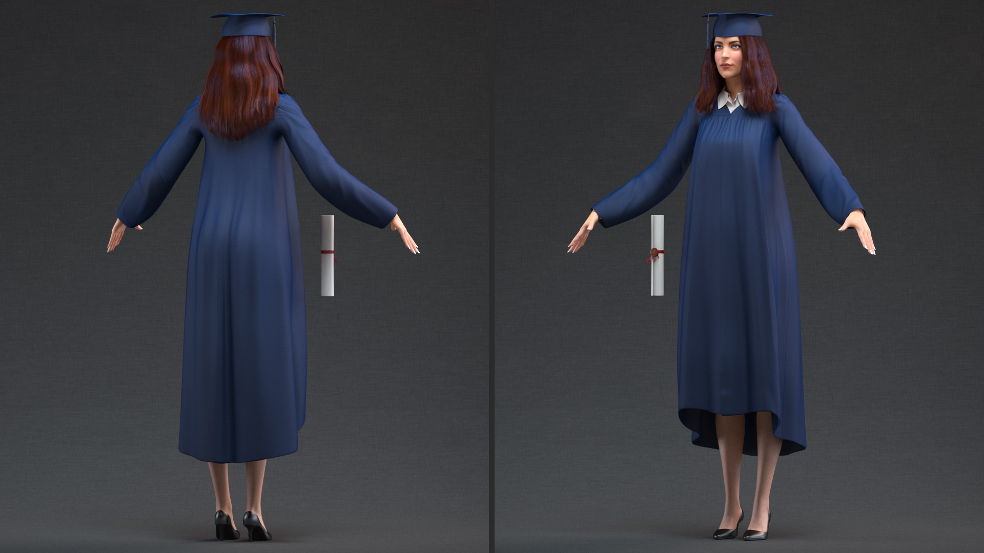 3D model Female Graduate Student T Pose