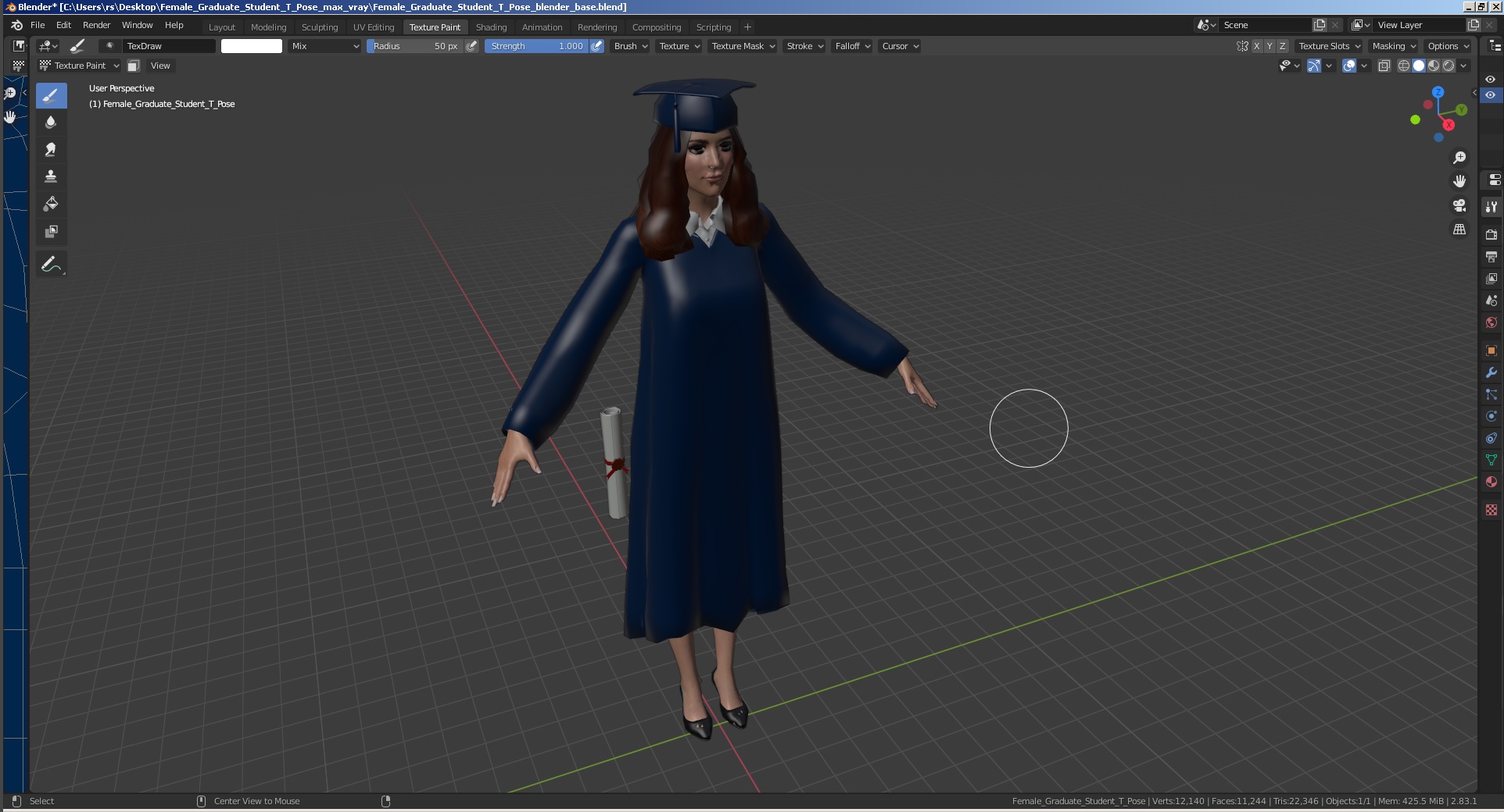 3D model Female Graduate Student T Pose