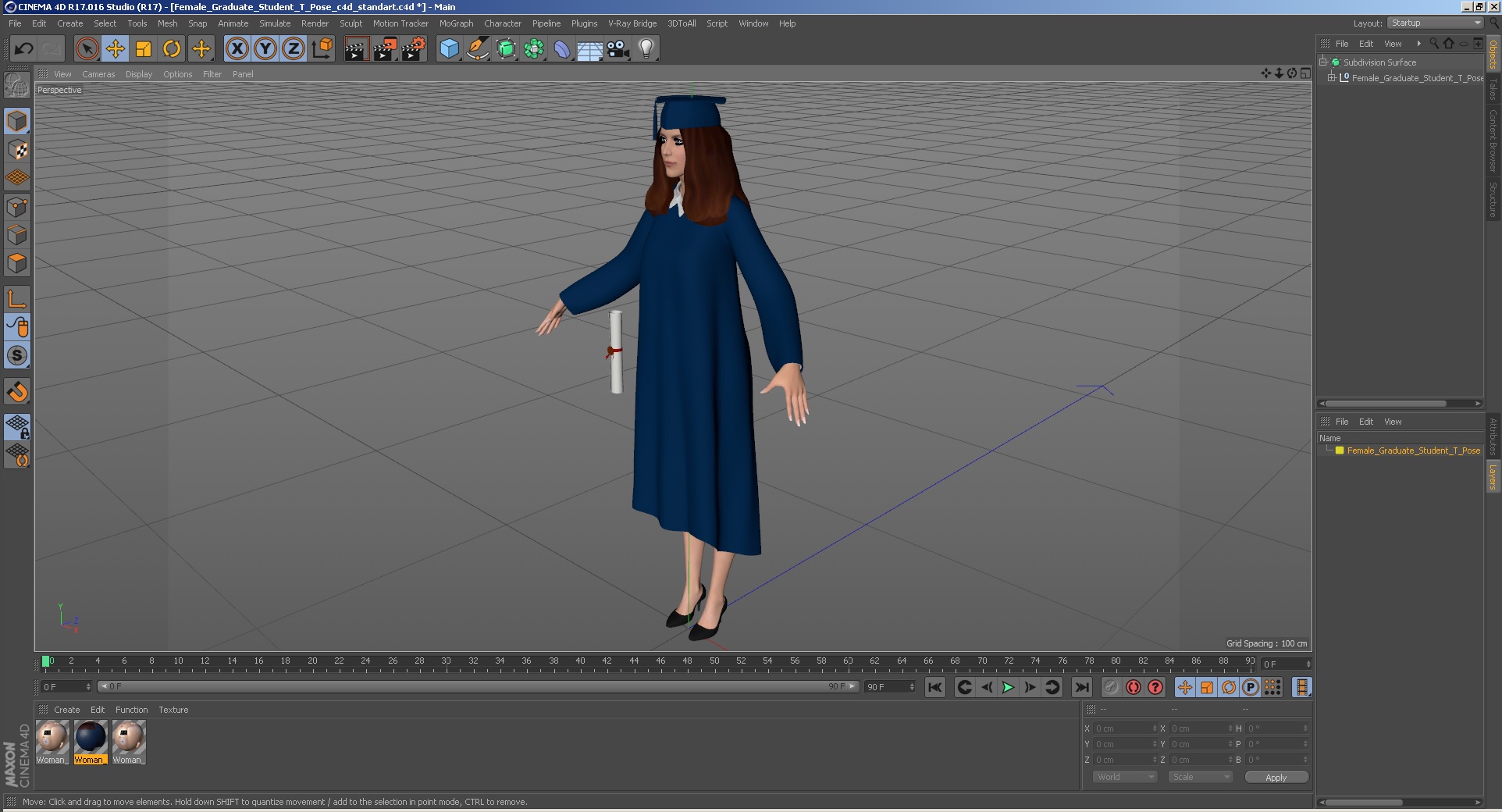 3D model Female Graduate Student T Pose