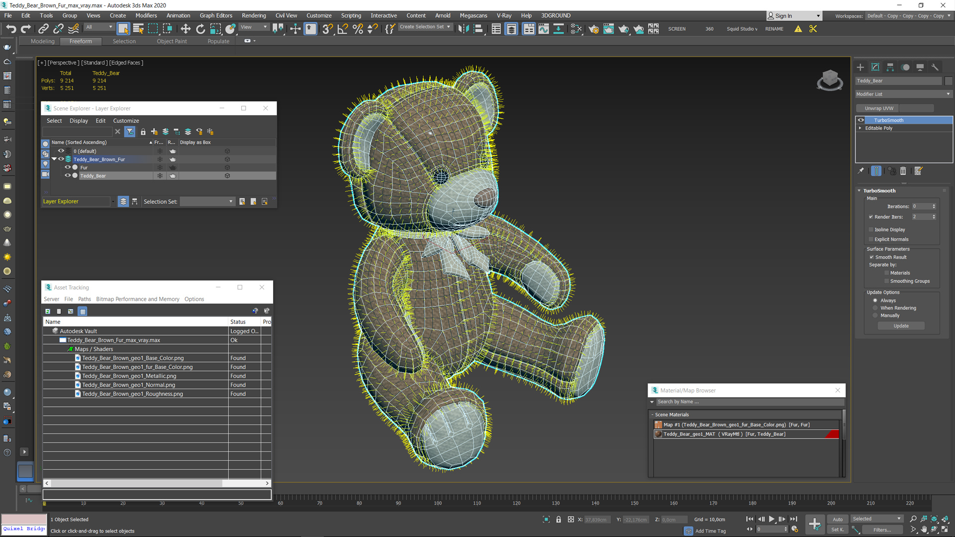 3D model Teddy Bear Brown Fur