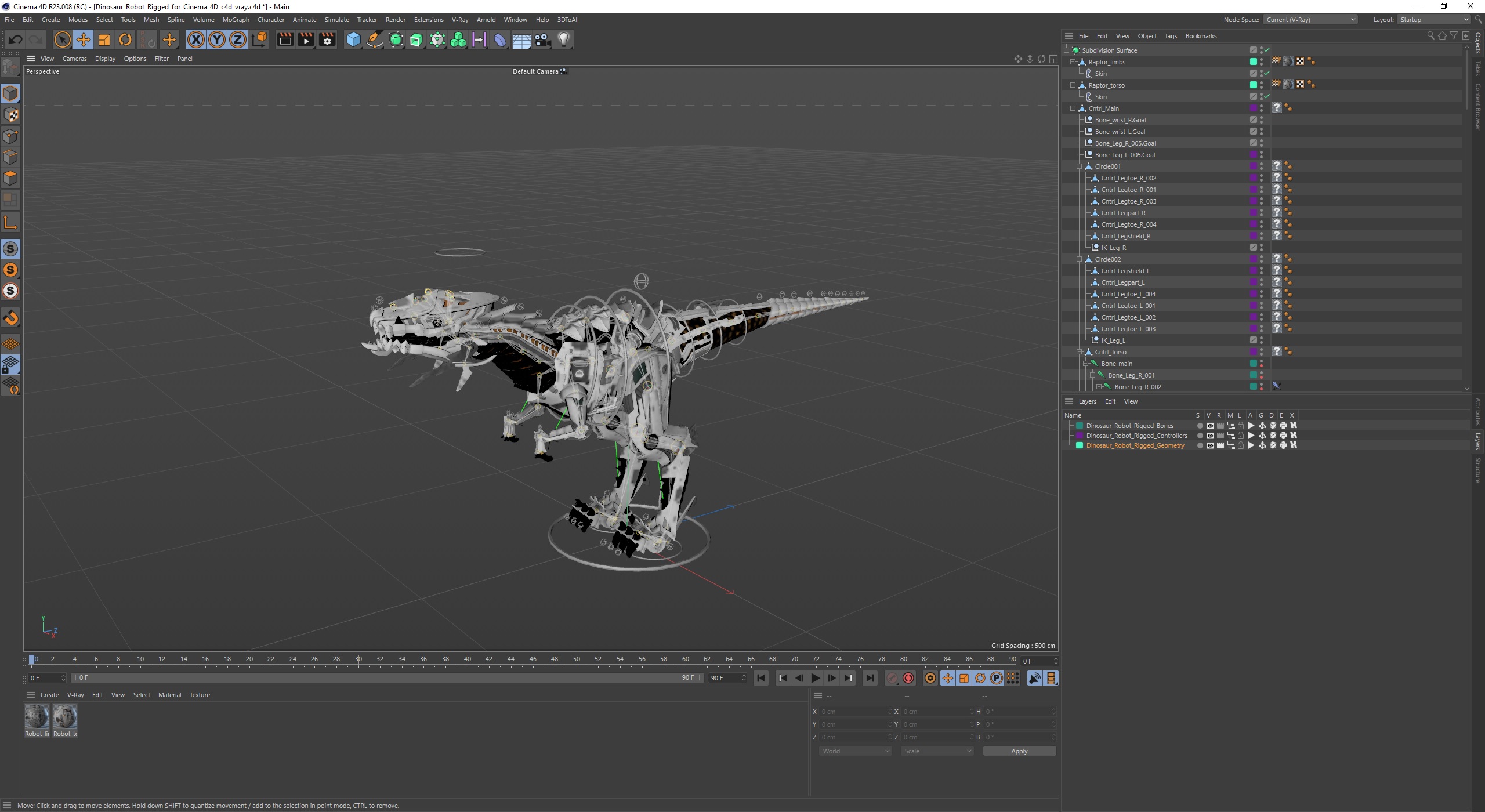 3D model Dinosaur Robot Rigged for Cinema 4D