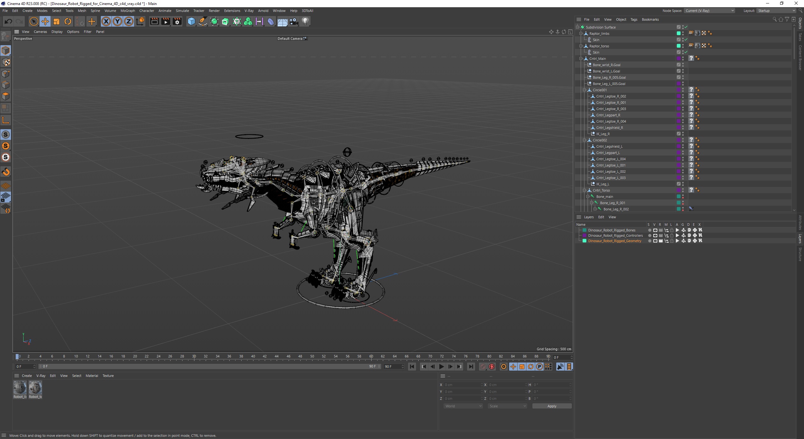 3D model Dinosaur Robot Rigged for Cinema 4D