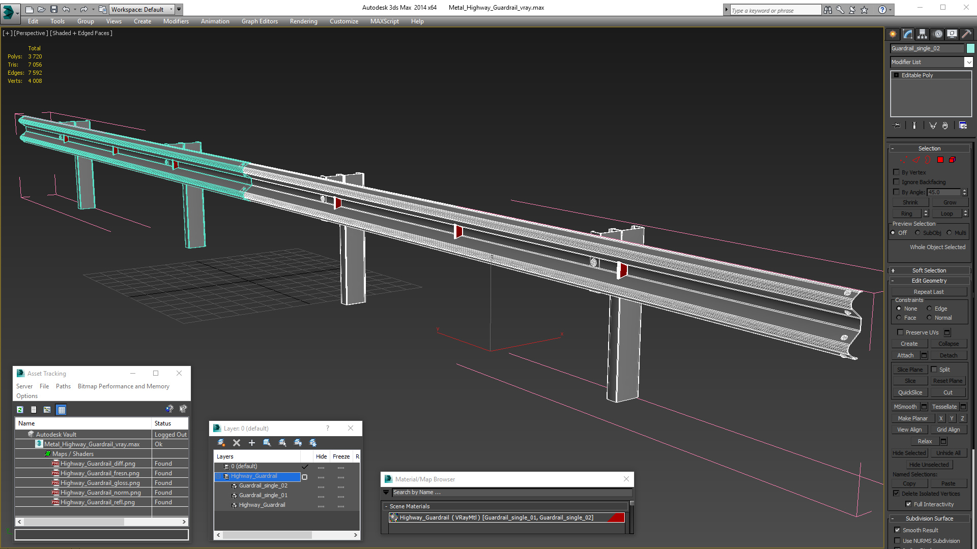 3D Metal Highway Guardrail model