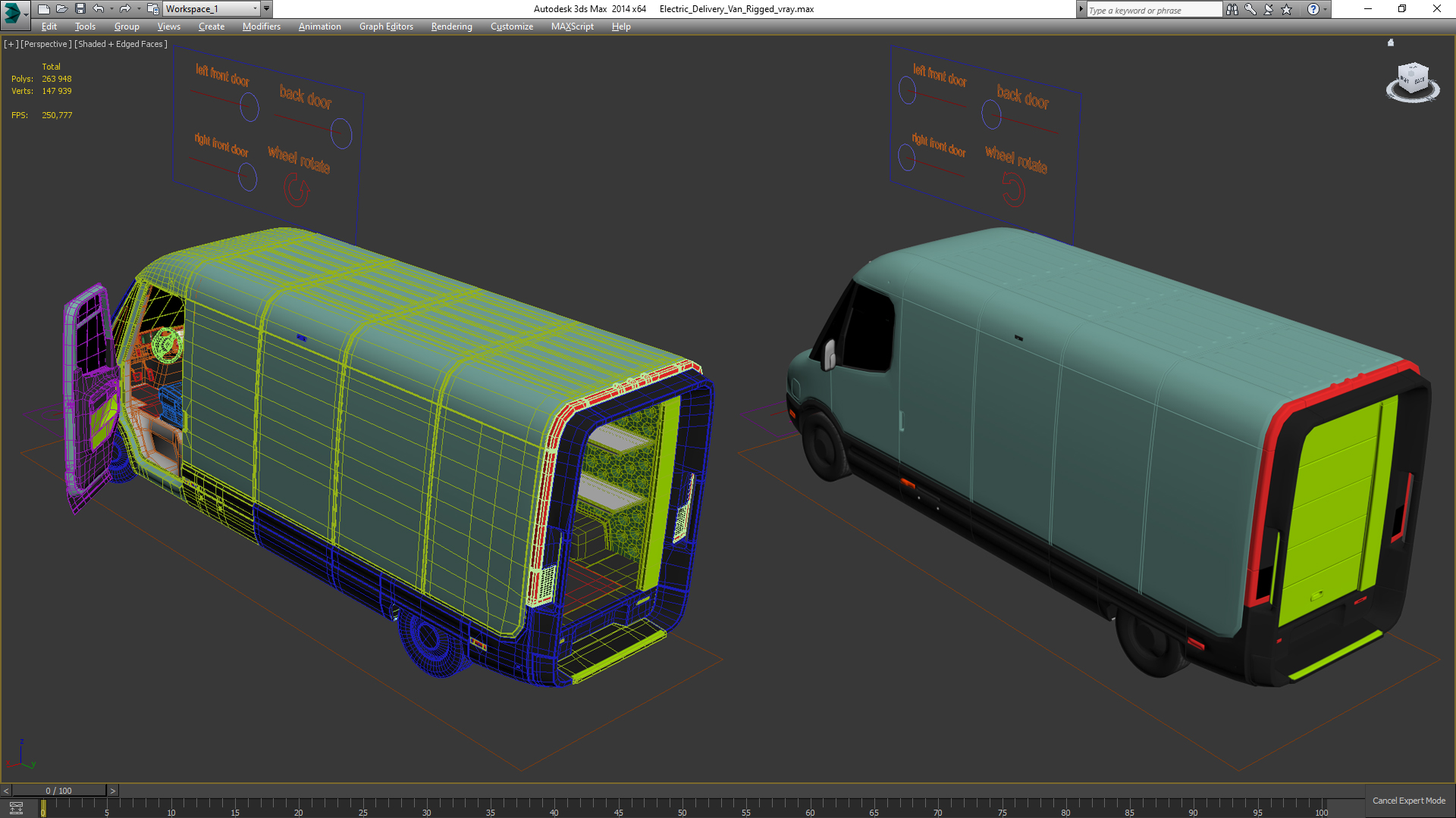 3D Electric Delivery Van Rigged model