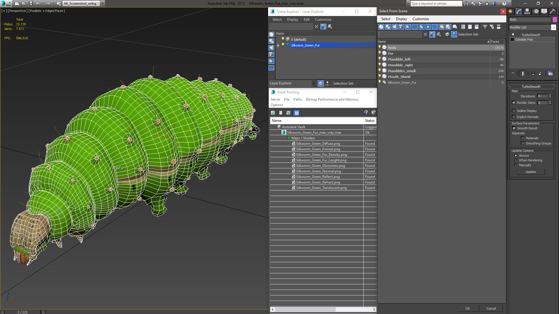 3D Silkworm Green Fur model