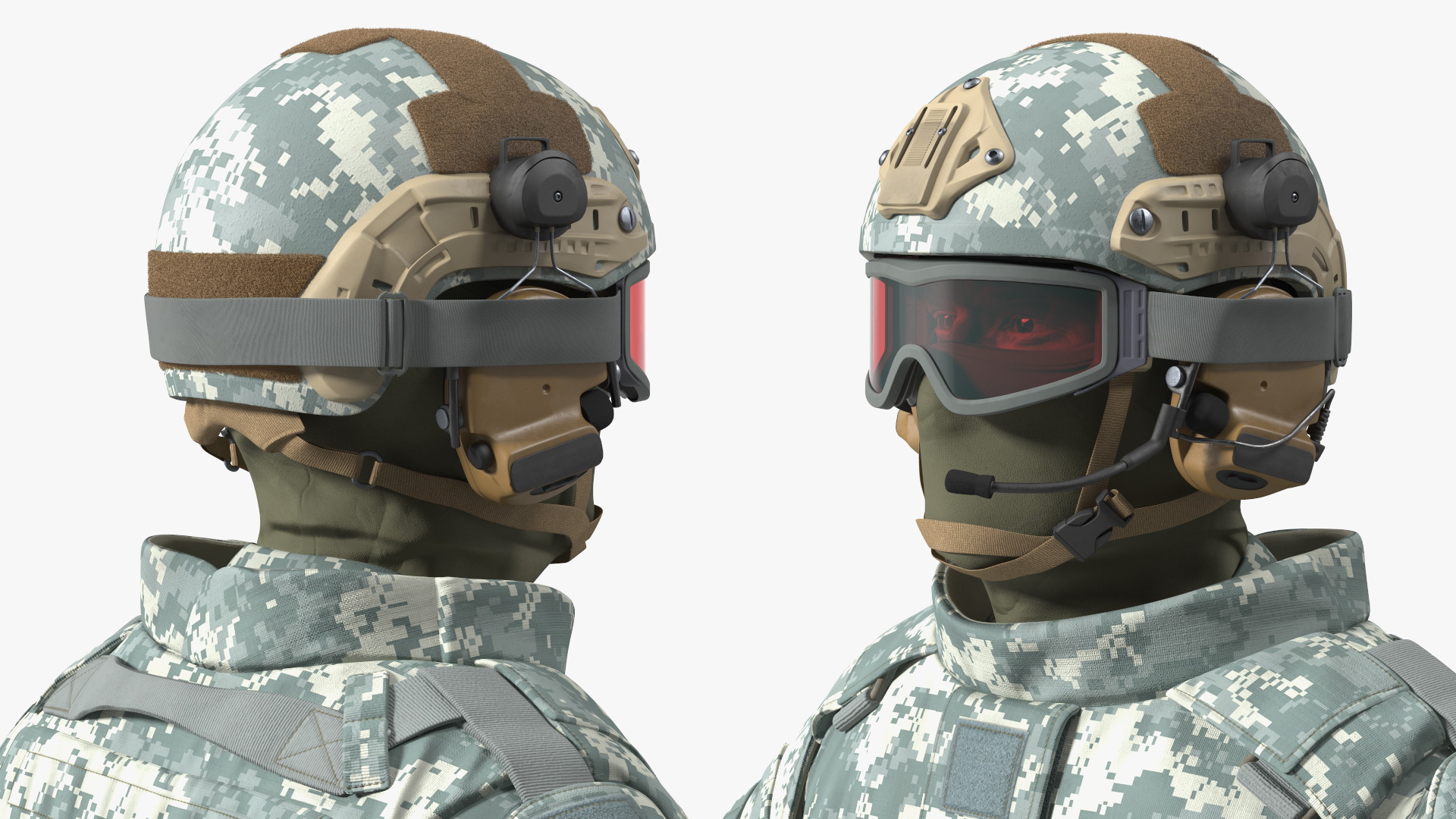 3D Army Soldier in Grey Camo A-pose Fur