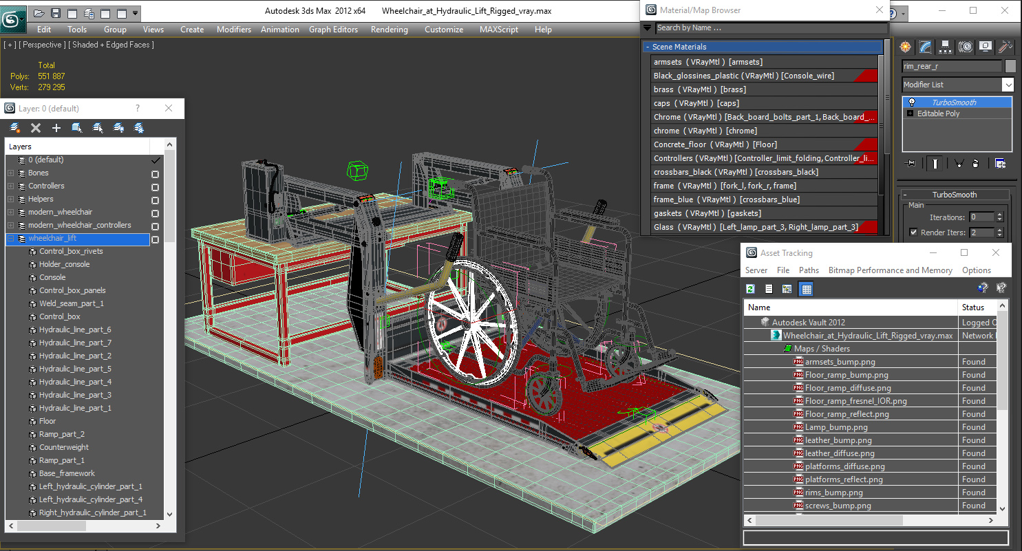 3D model Wheelchair at Hydraulic Lift Rigged