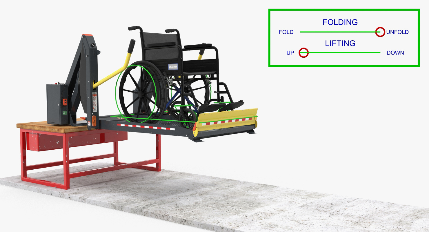 3D model Wheelchair at Hydraulic Lift Rigged