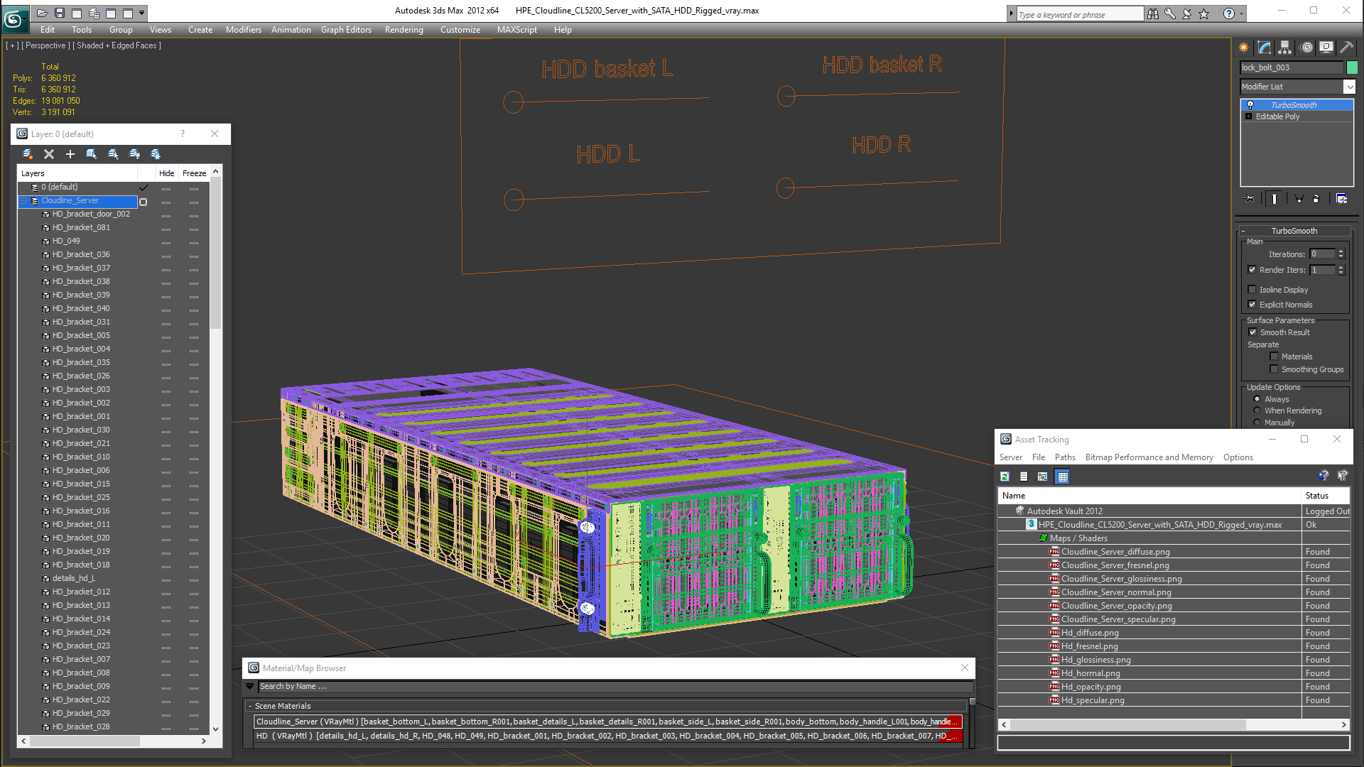 3D HPE Cloudline CL5200 Server with SATA HDD Rigged model