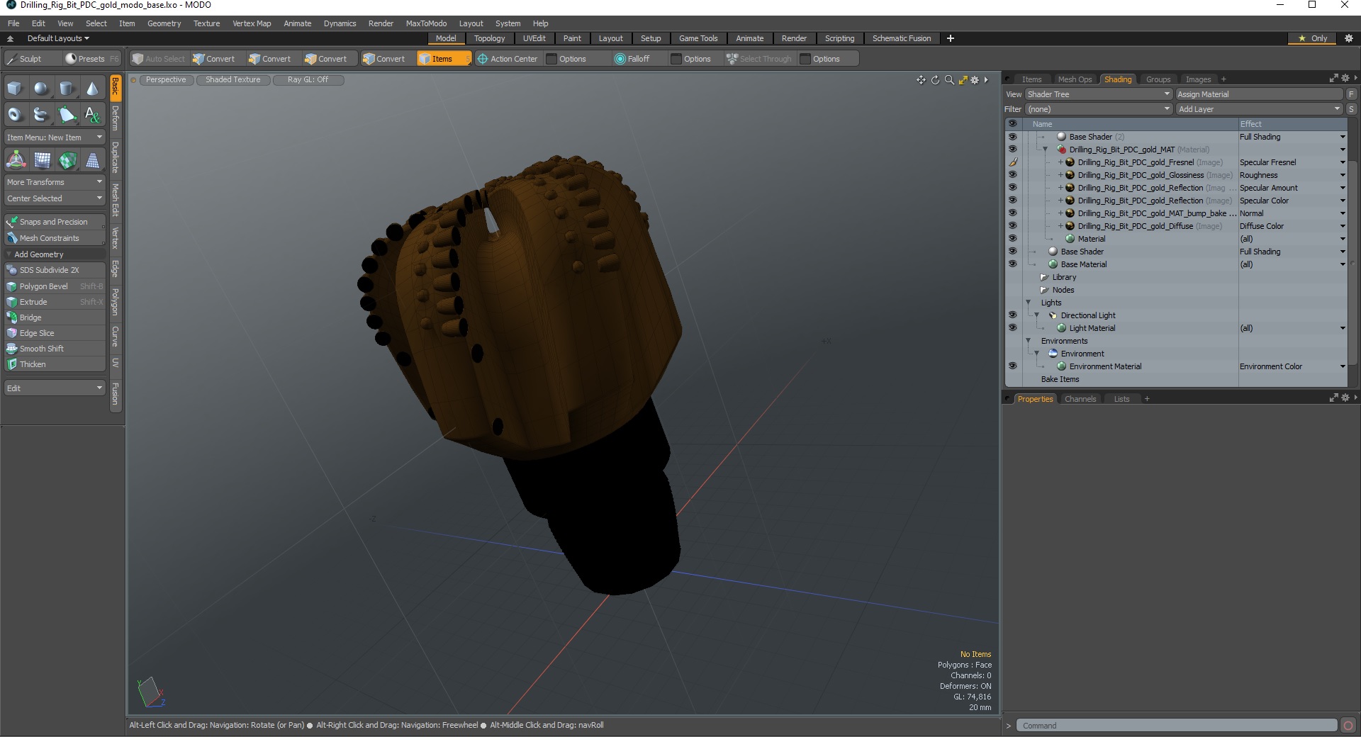 3D model Drilling Rig Bit PDC Gold