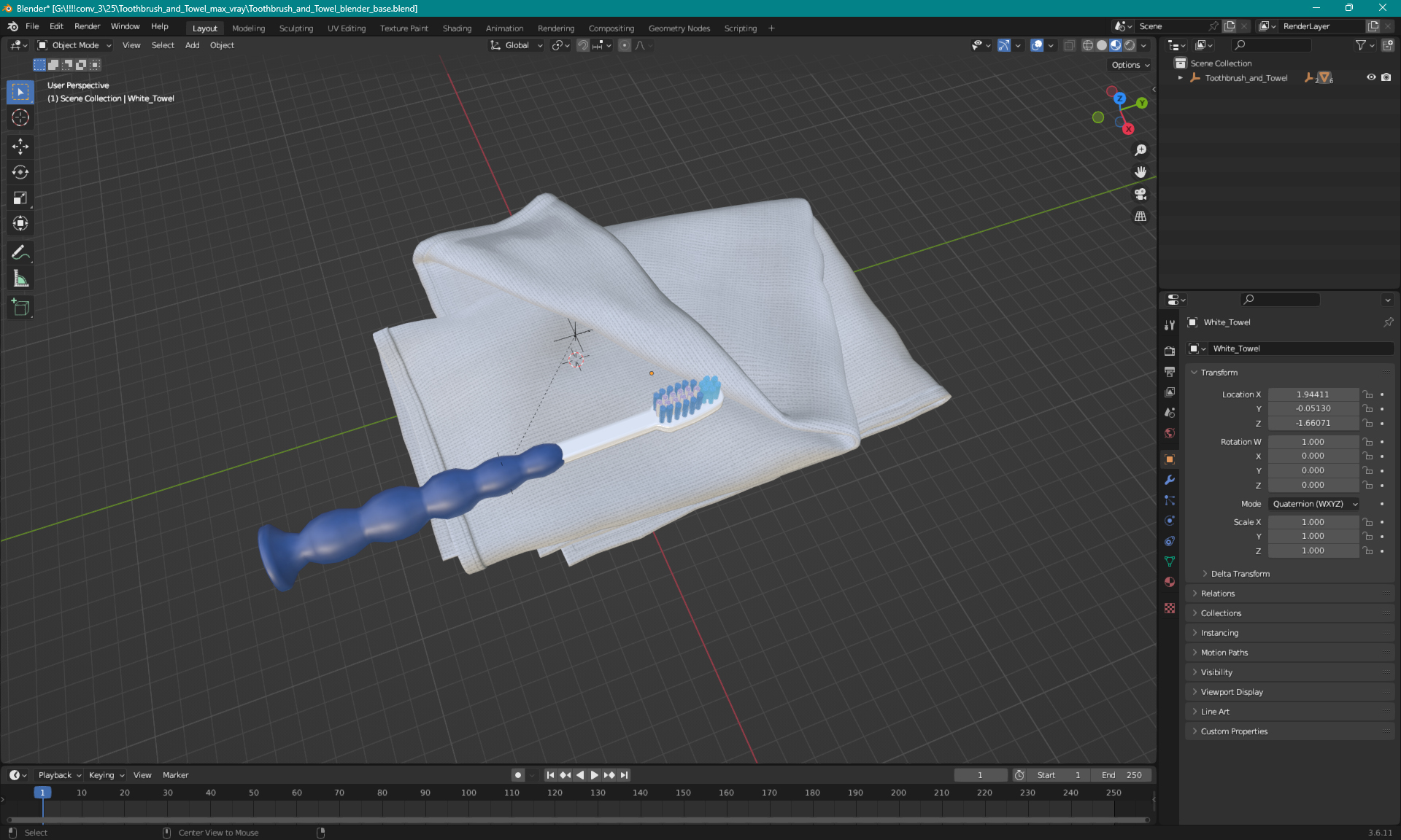 3D model Toothbrush and Towel