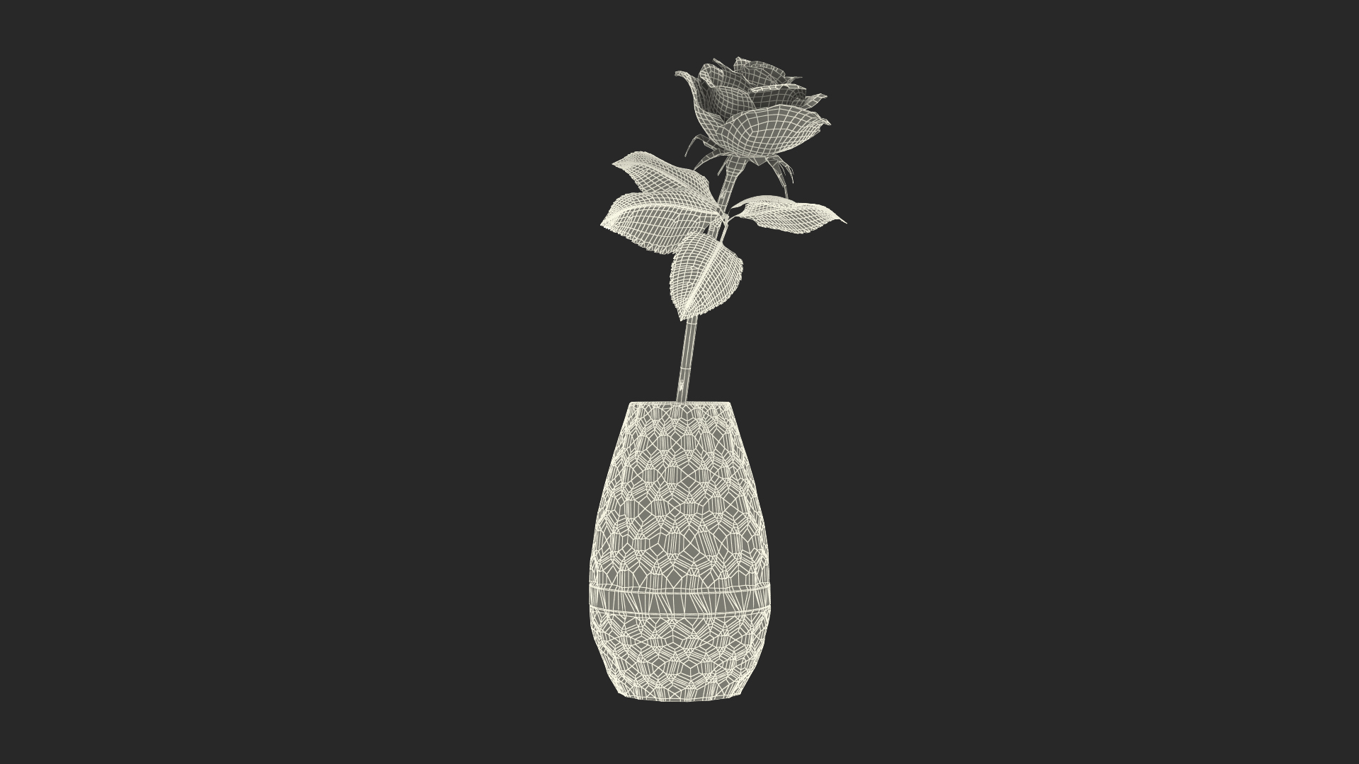 Hexagon Vase with Rose 3D