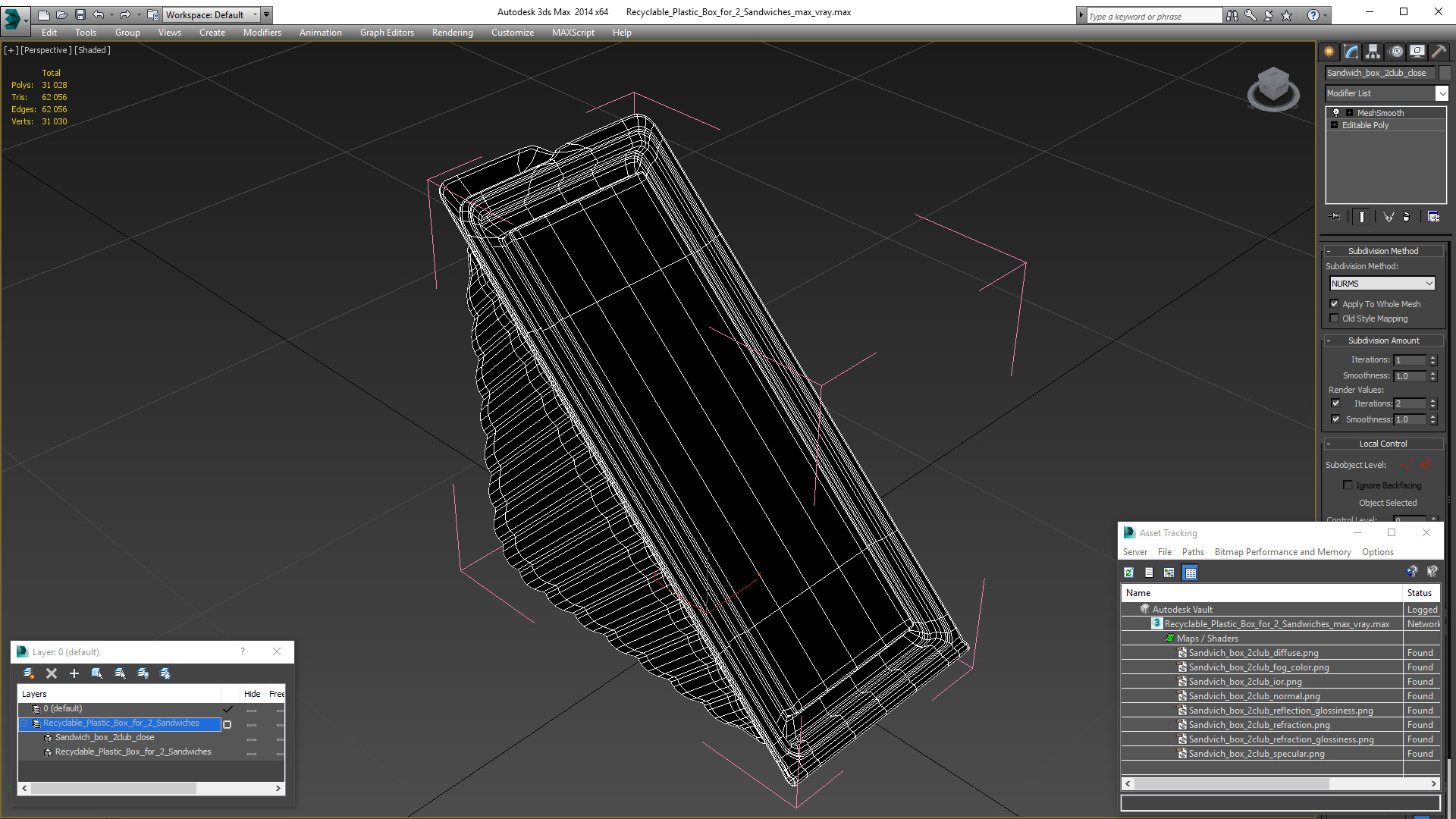 Recyclable Plastic Box for 2 Sandwiches 3D model