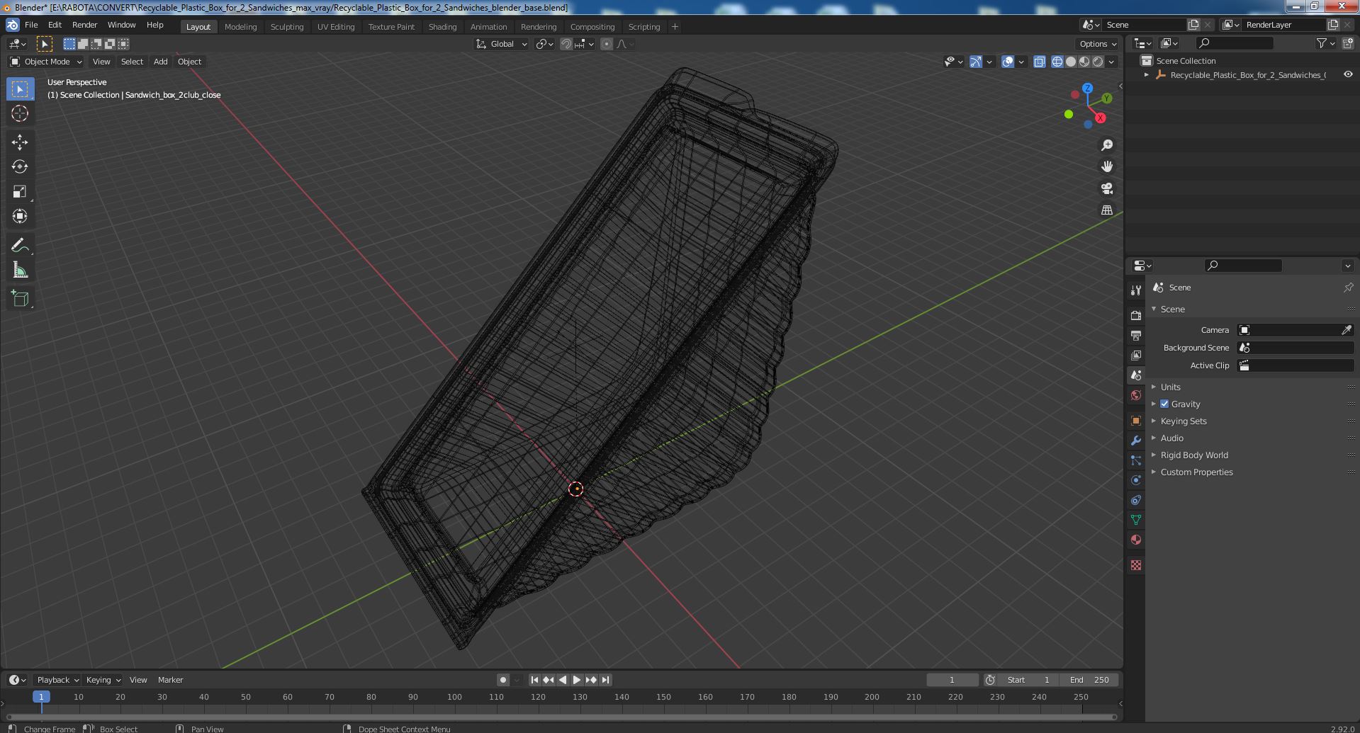 Recyclable Plastic Box for 2 Sandwiches 3D model