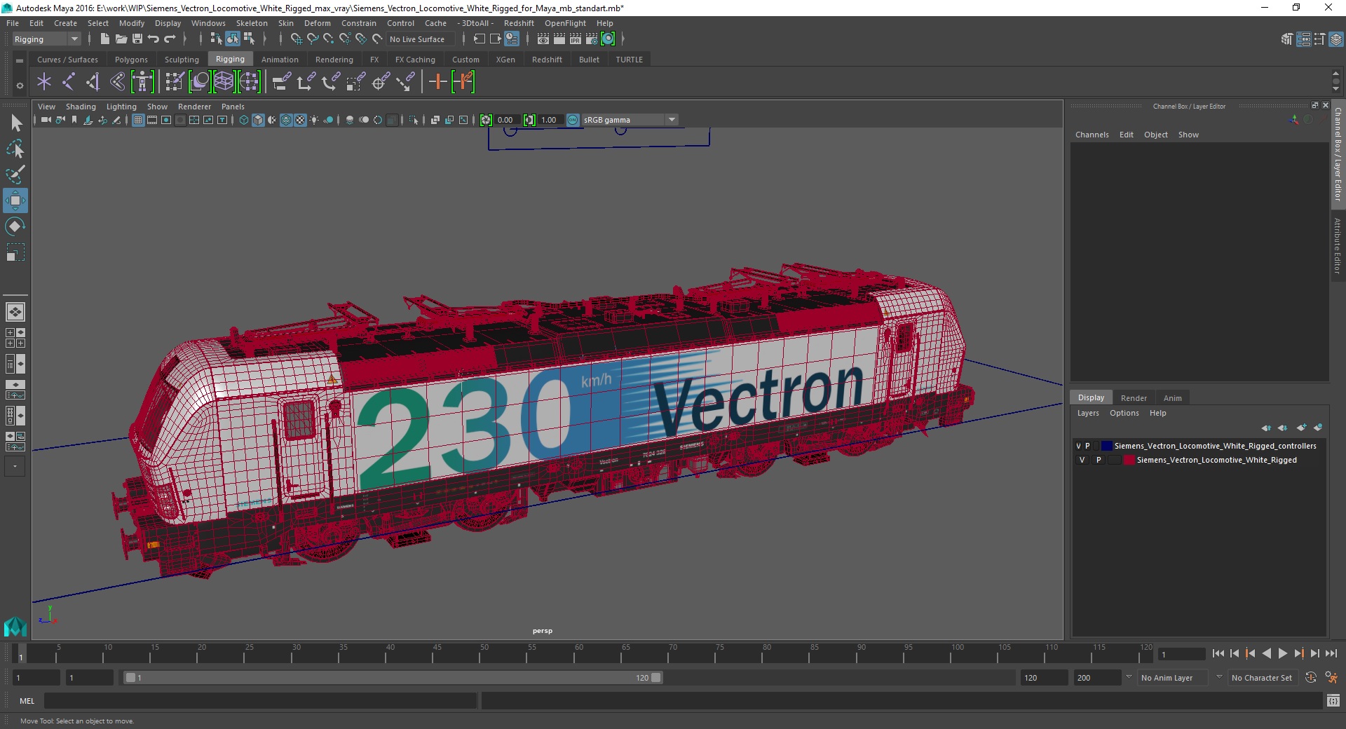 3D Siemens Vectron Locomotive White Rigged for Maya model