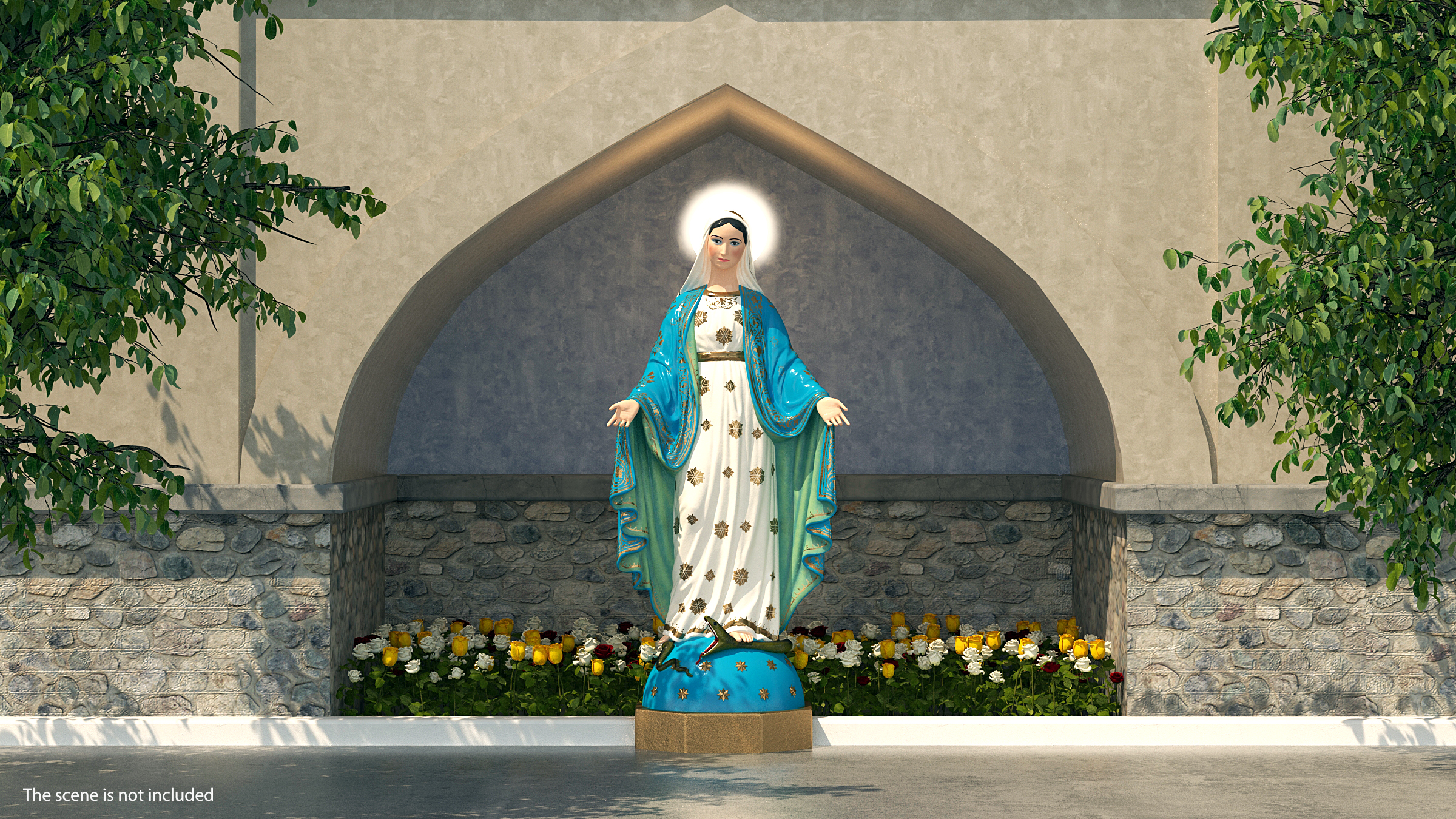 3D Virgin Mary Statue Painted