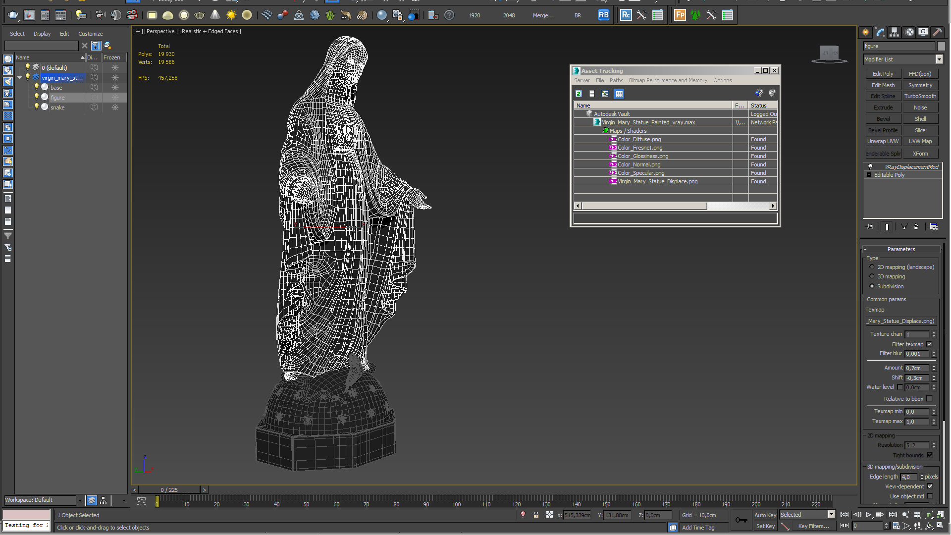 3D Virgin Mary Statue Painted