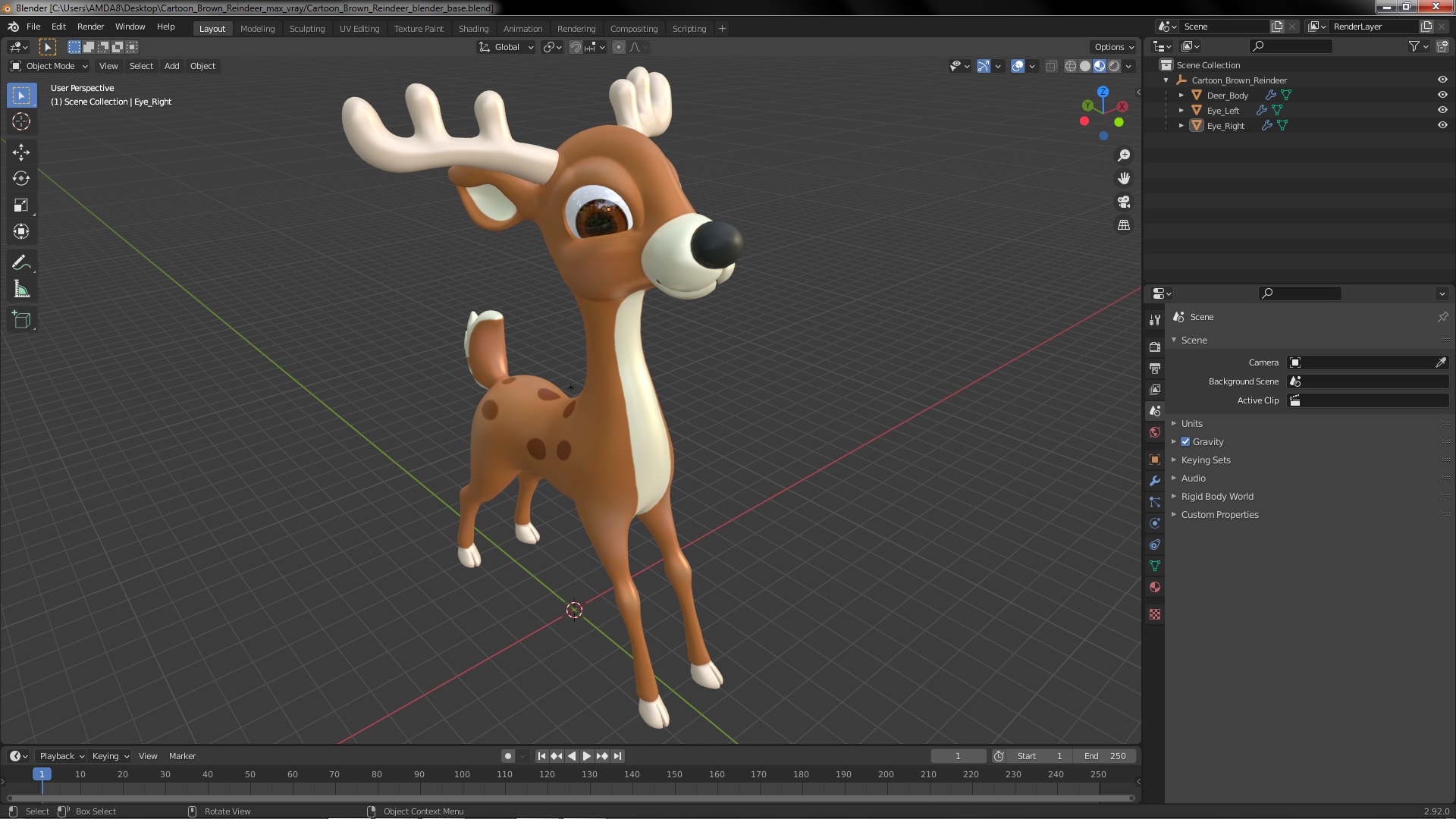 Cartoon Brown Reindeer 3D