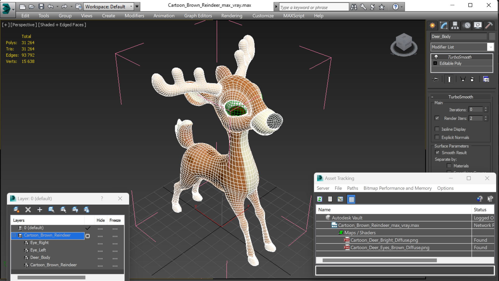 Cartoon Brown Reindeer 3D