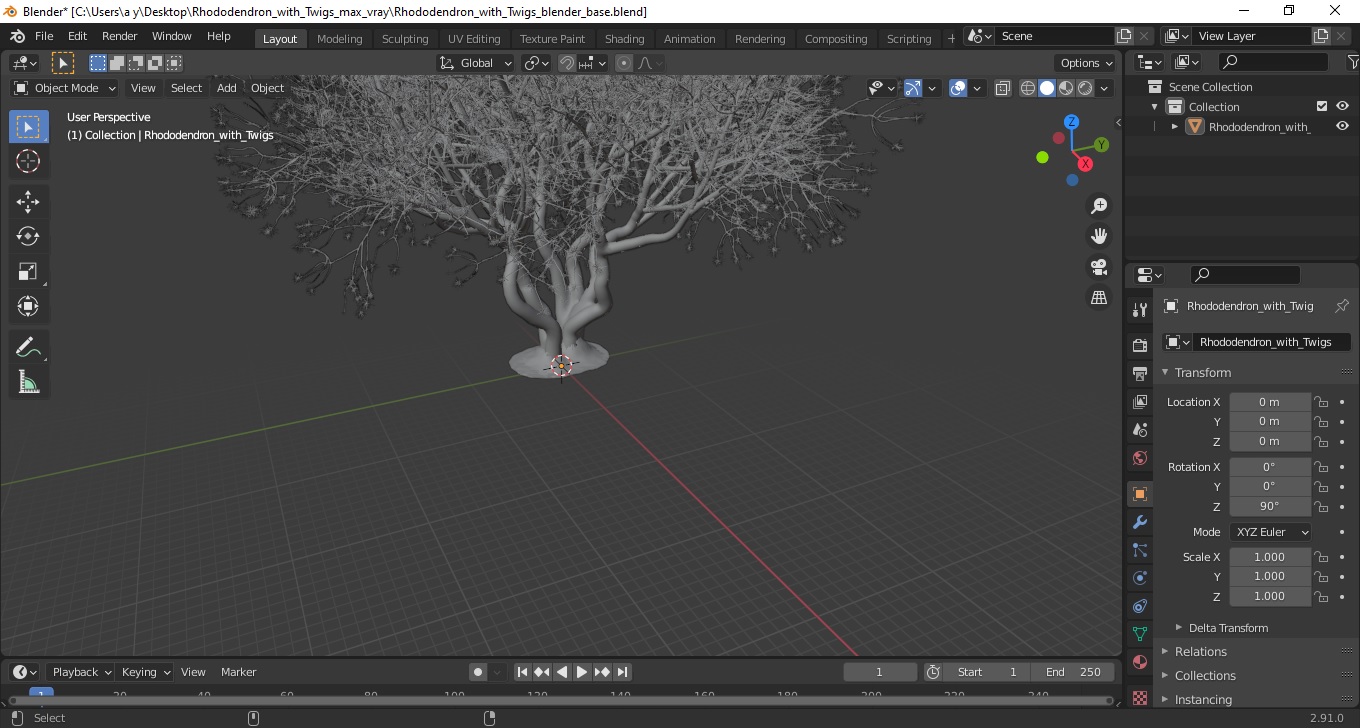 3D Rhododendron with Twigs model