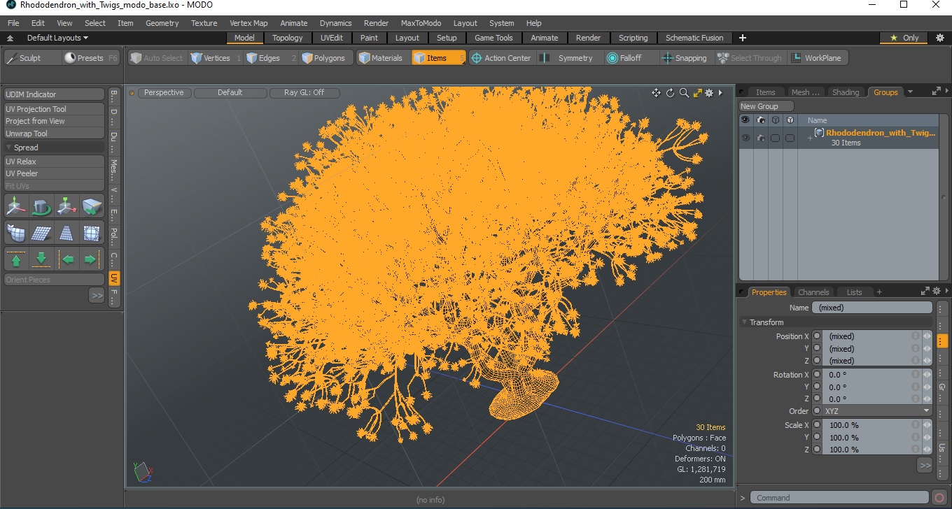 3D Rhododendron with Twigs model