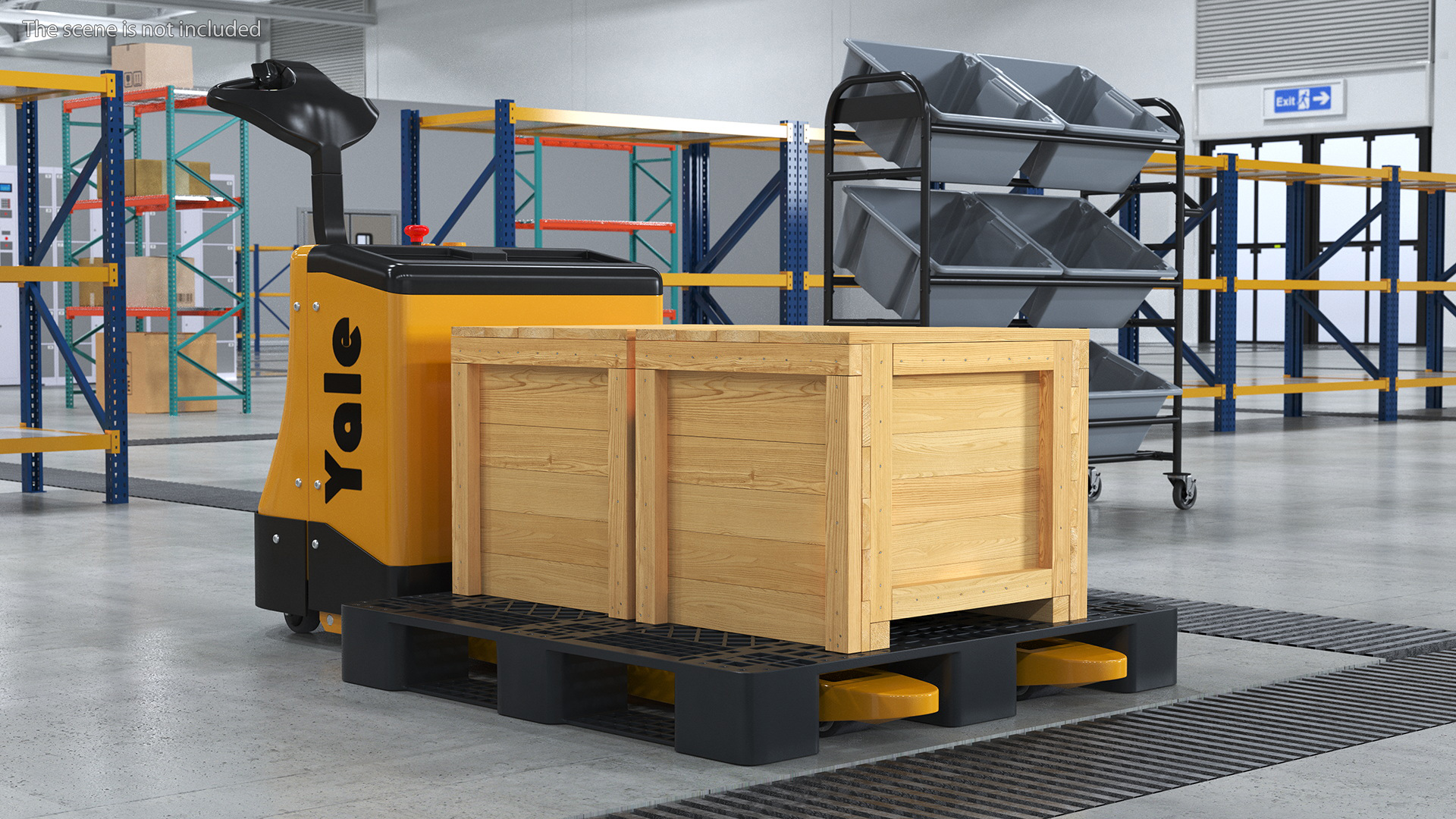 Yale Fully Powered Pallet Truck with Wooden Crates Rigged 3D