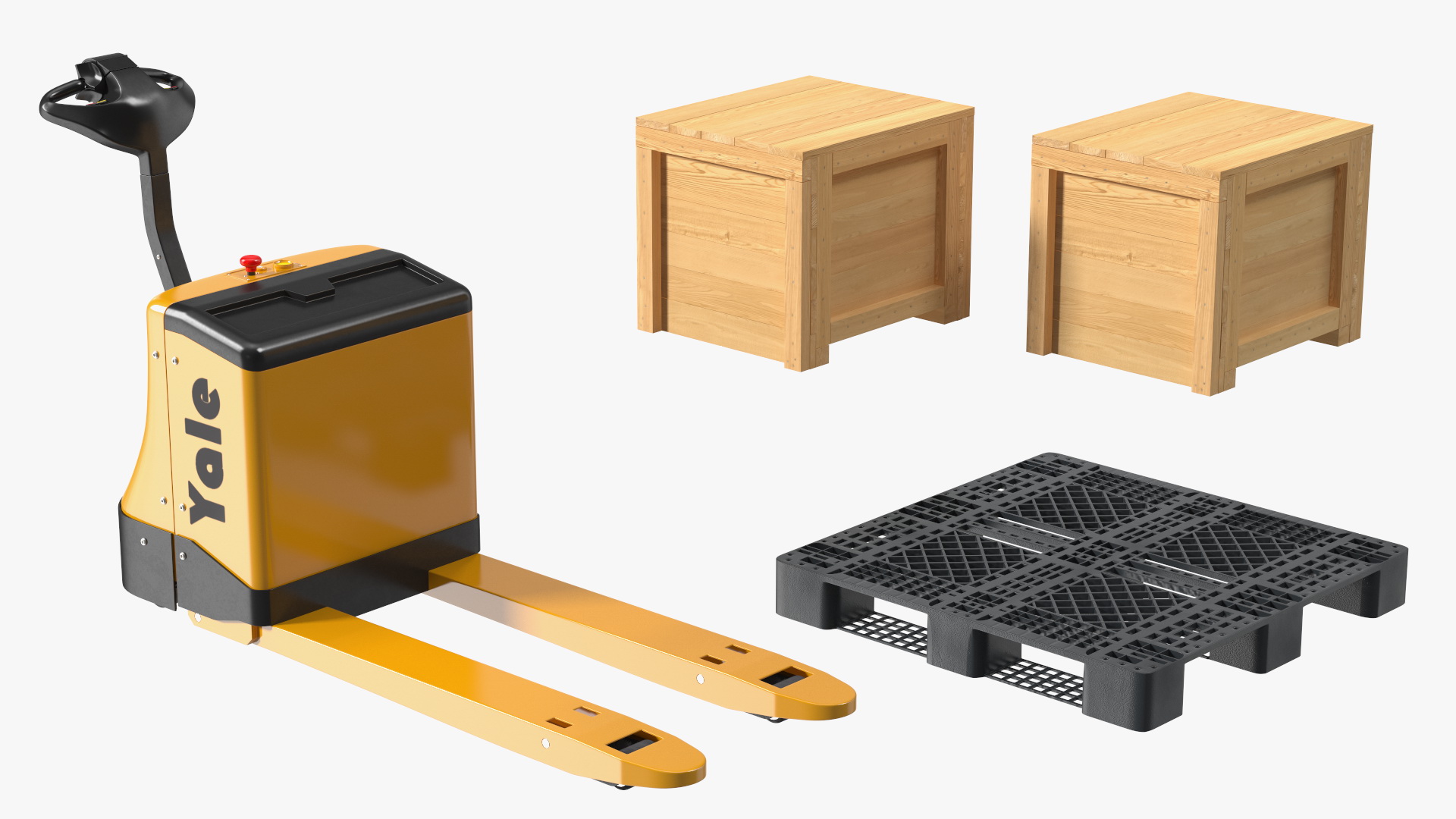 Yale Fully Powered Pallet Truck with Wooden Crates Rigged 3D