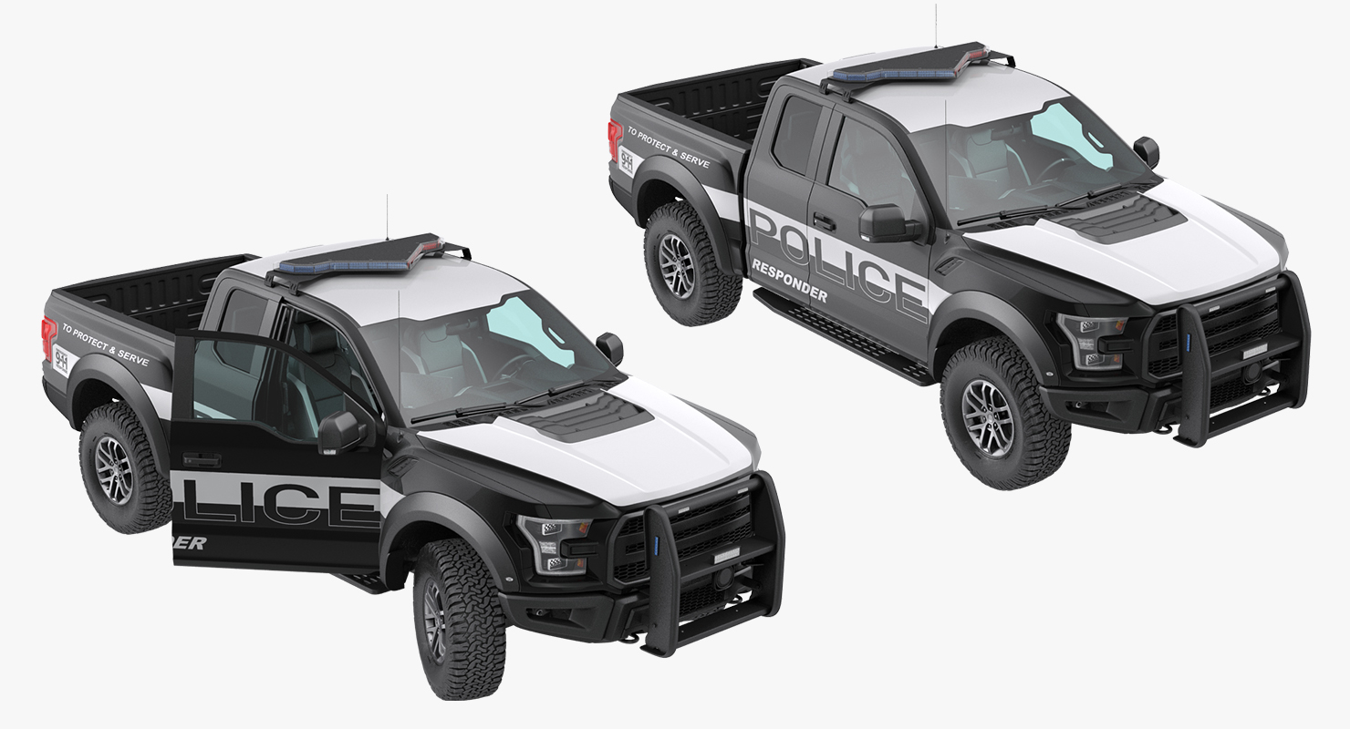 3D Police Pickup Truck Modern Generic Rigged