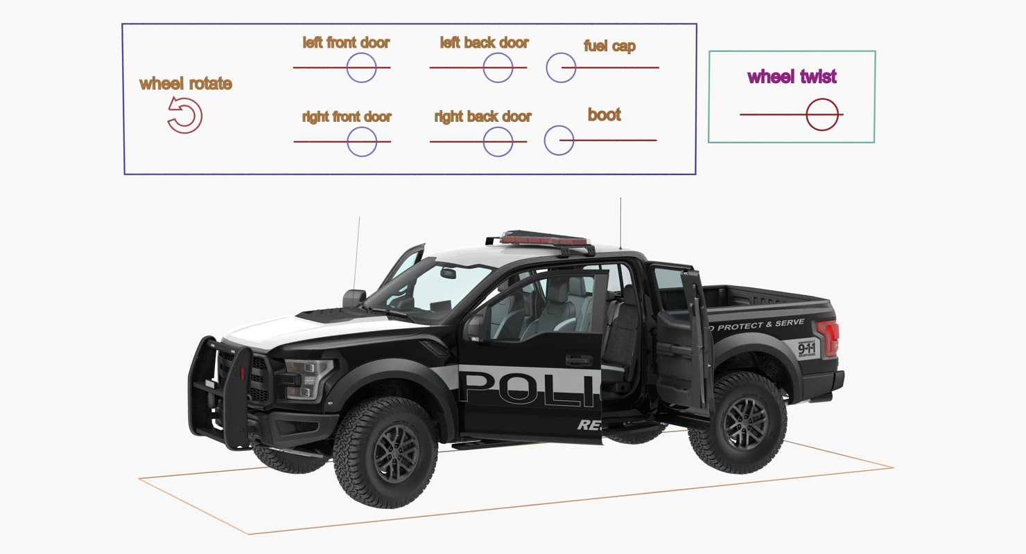 3D Police Pickup Truck Modern Generic Rigged