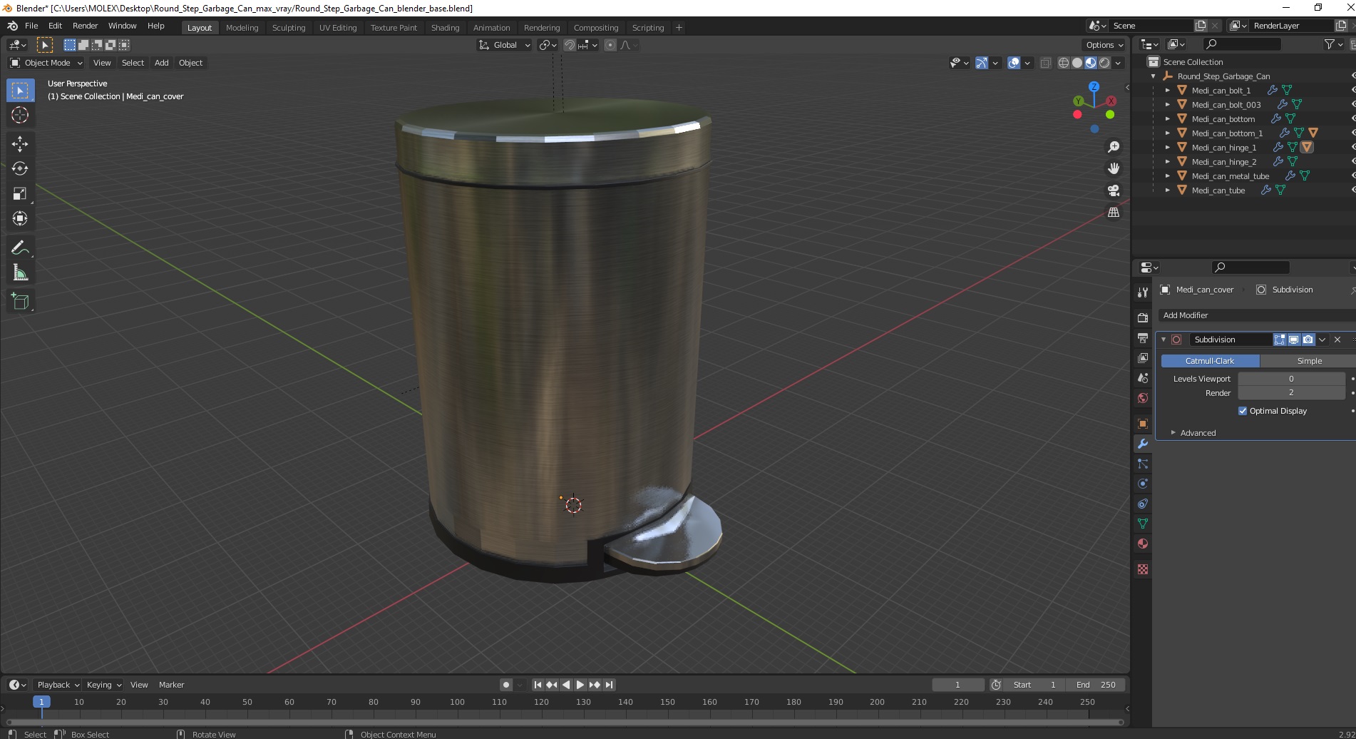 Round Step Garbage Can 3D