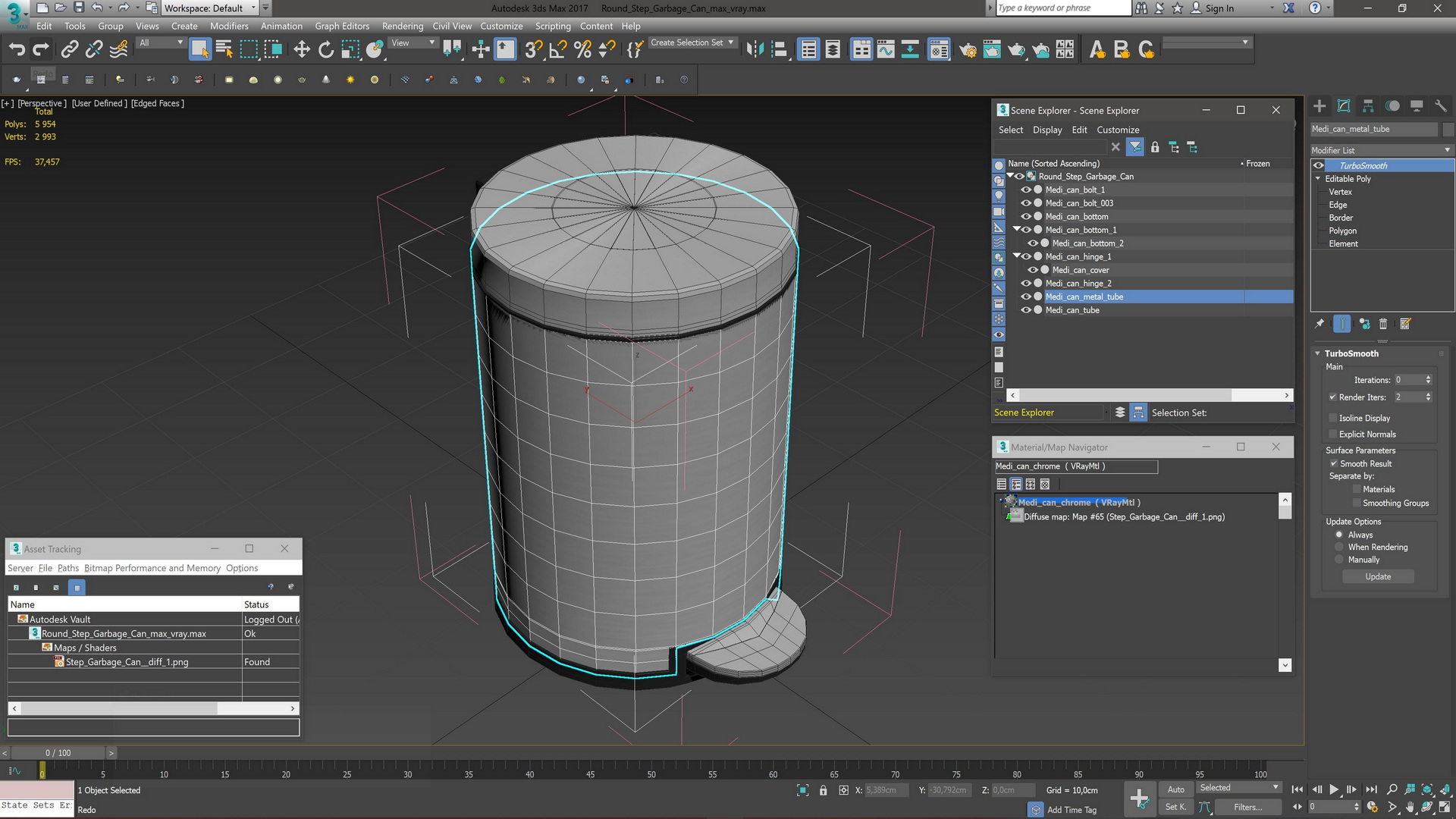 Round Step Garbage Can 3D