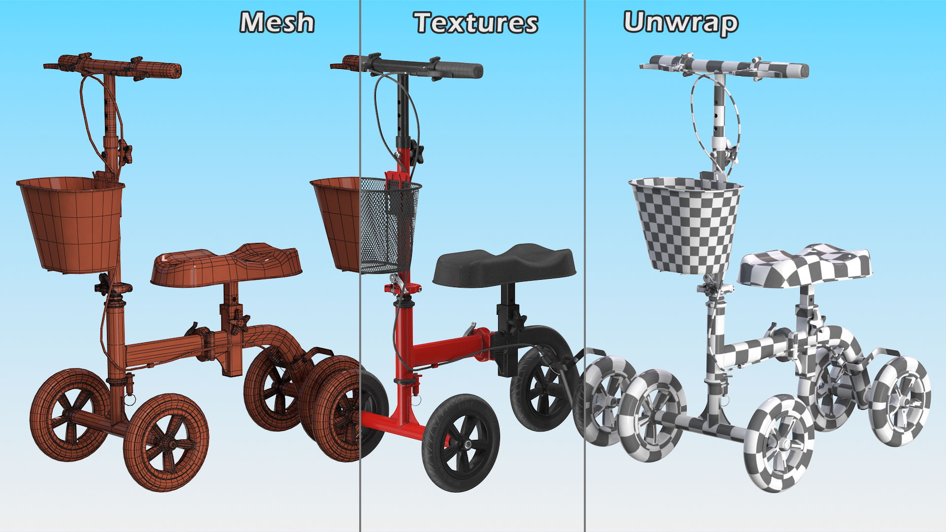 3D Knee Scooter Red Rigged model