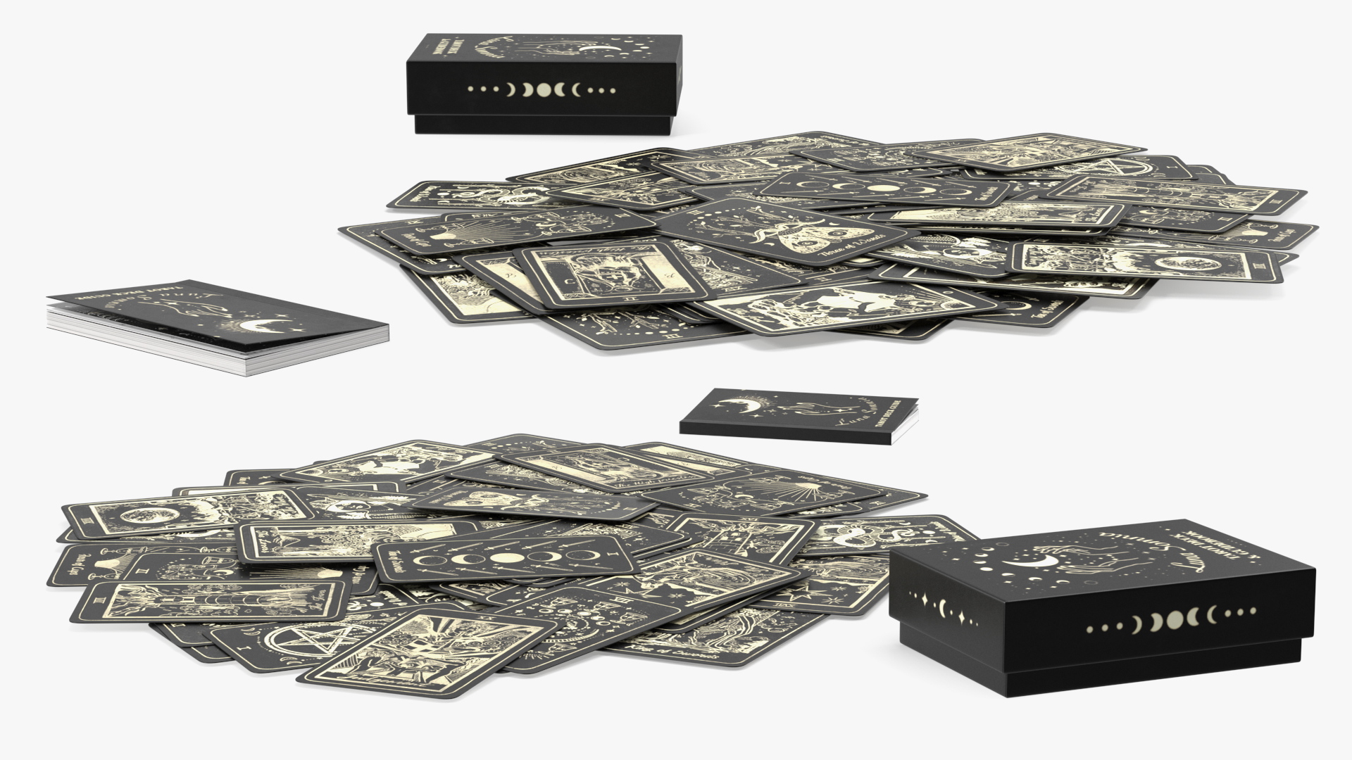 Black Tarot Cards Scattered 3D