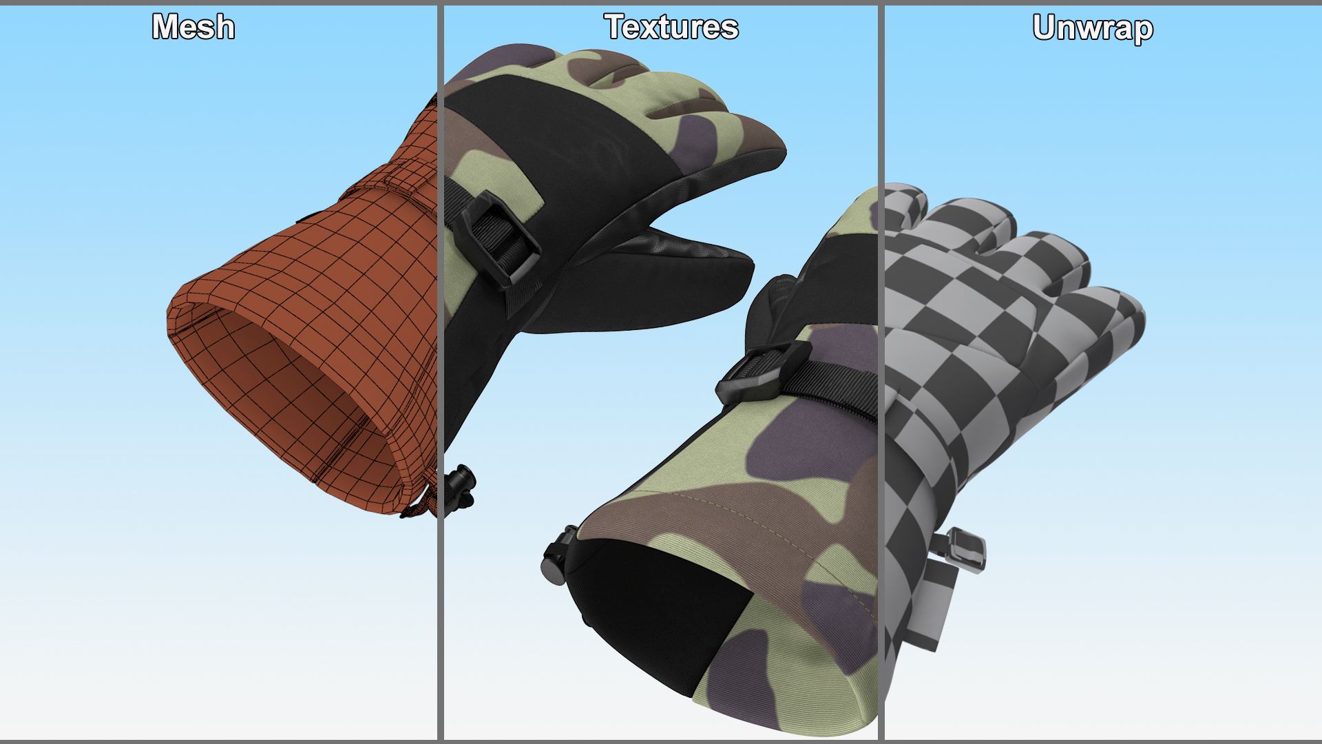 Winter Snowboard Ski Mens Gloves Camo 3D